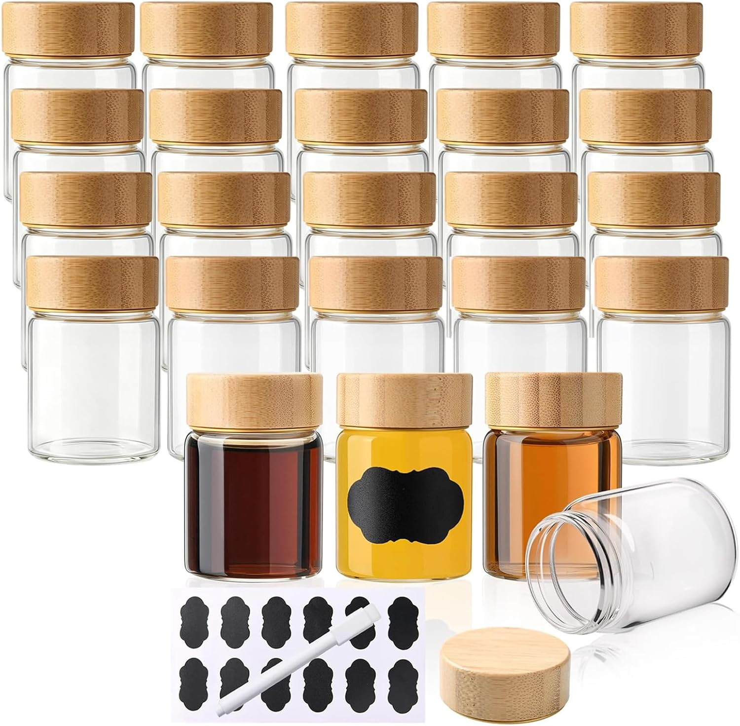 24 Pack 2 Oz Borosilicate Glass Shot Bottles with Lids for Wellness Shots |