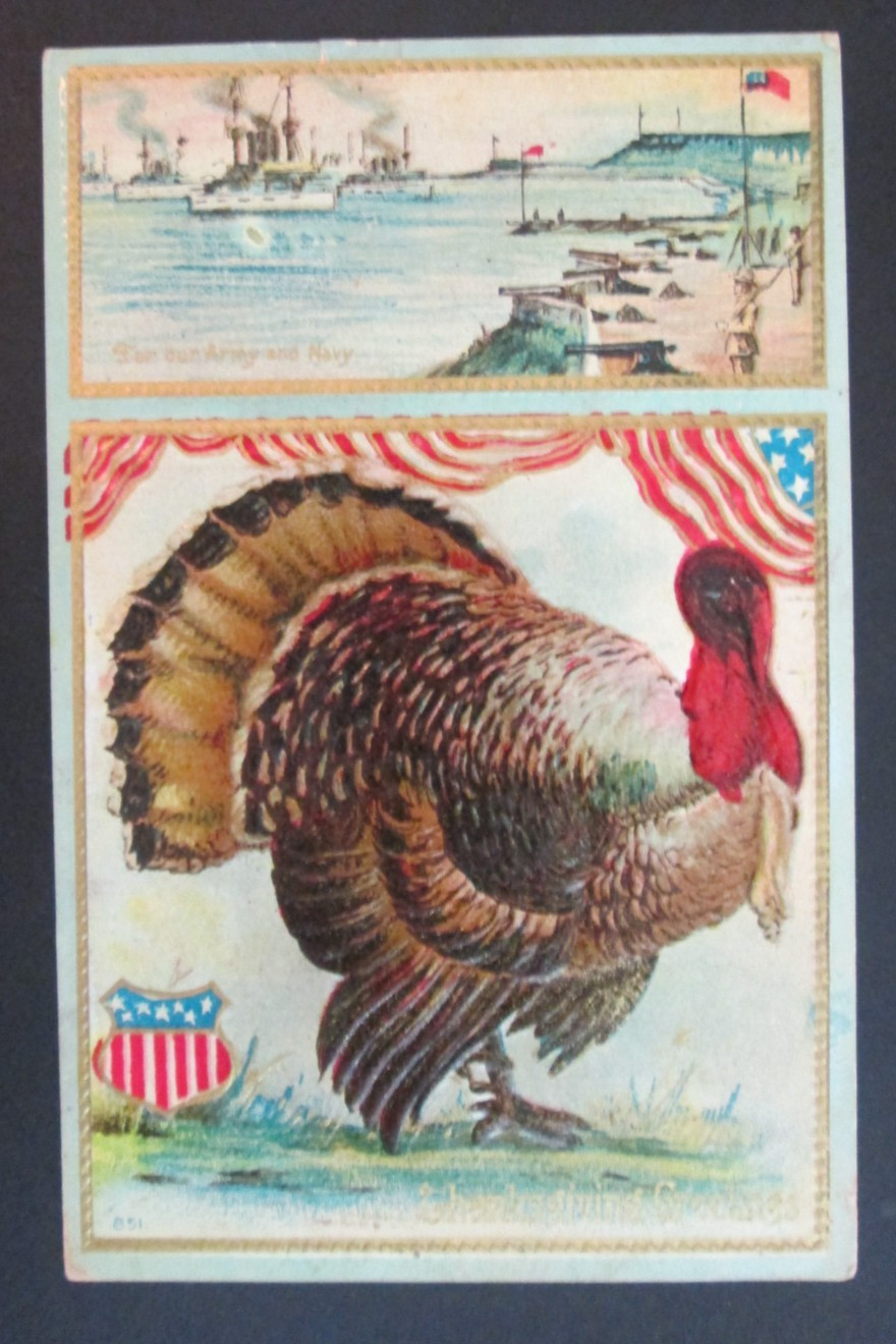 Colorful Embossed Patriotic Thanksgiving Greetings Postcard 3