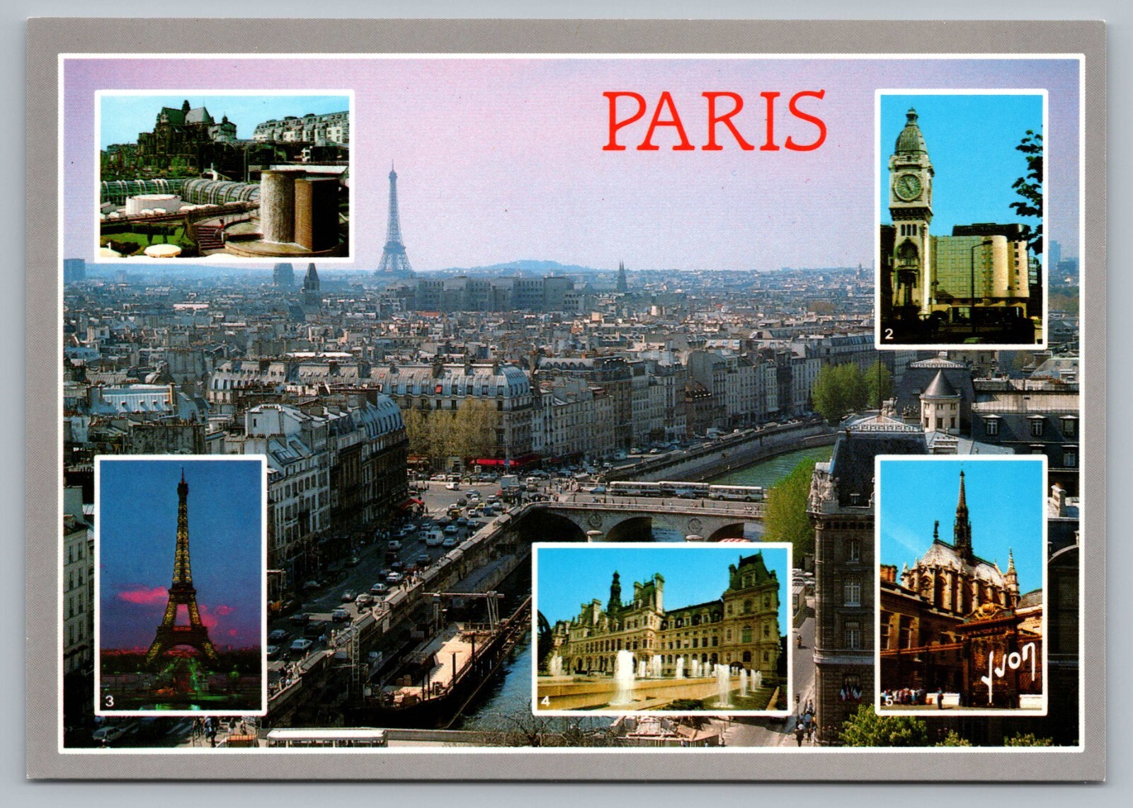 Paris France Eiffel Tower Lyon Train Station Hotel Ville Multiview Postcard C5