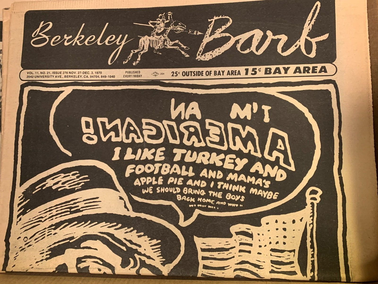 BERKELEY BARB ISSUE #276 NOV 27 - DEC 3, 1970 VINTAGE BAY AREA NEWSPAPER NOS