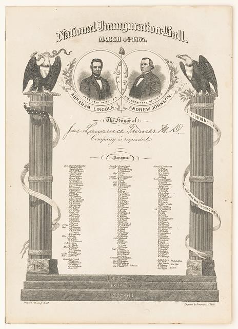 Washington DC National Inauguration Ball Lincoln Johnson 1865 Invitation Print