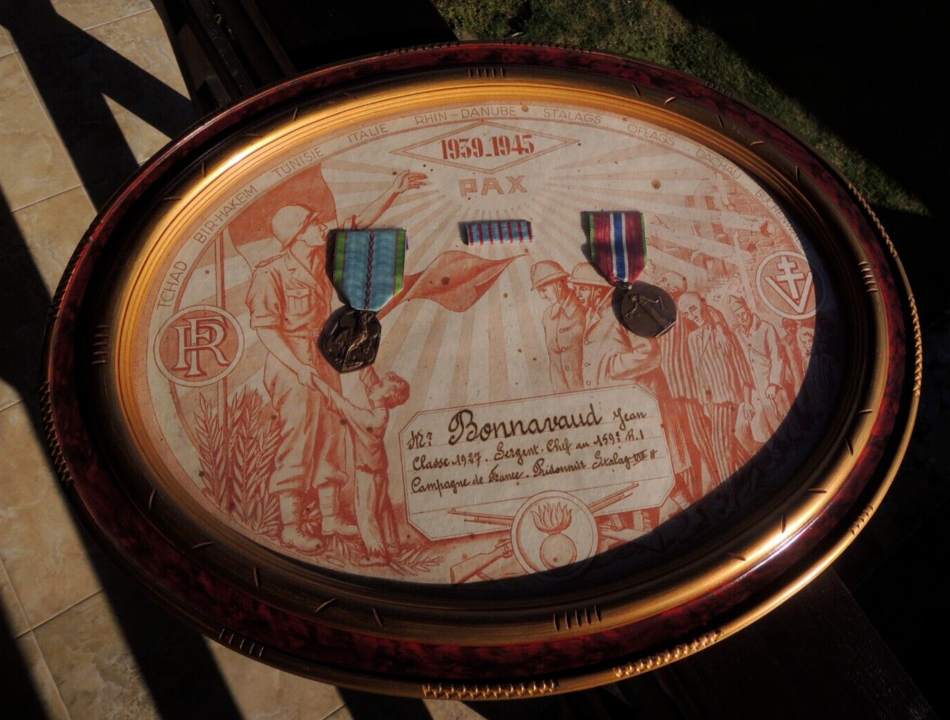 WWII Stalag VIII A Commemorative Certificate Framed French POW Camp 1945