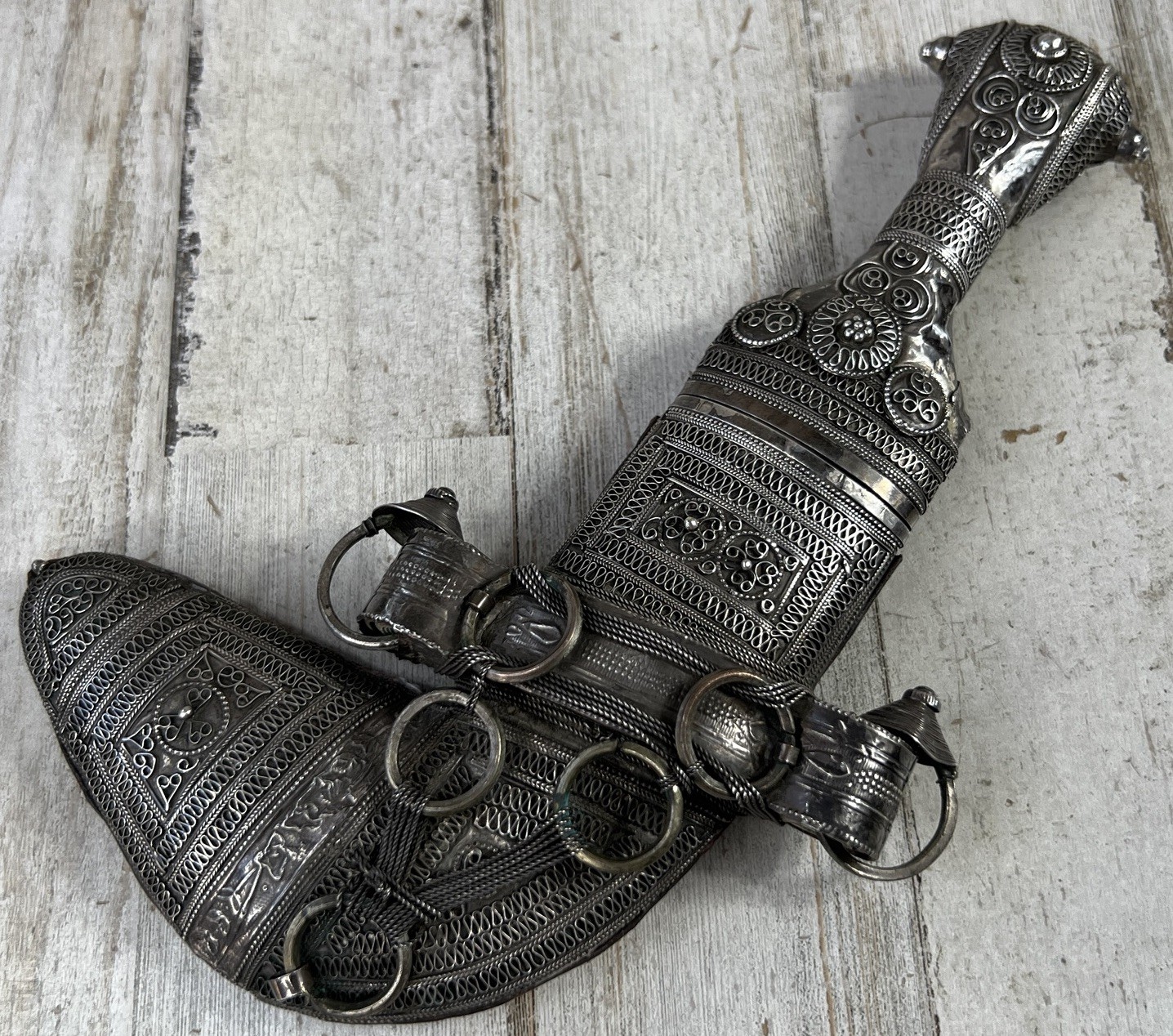 Vintage Omani Khanjar Dagger Knife Silver Wire filigree And Leather