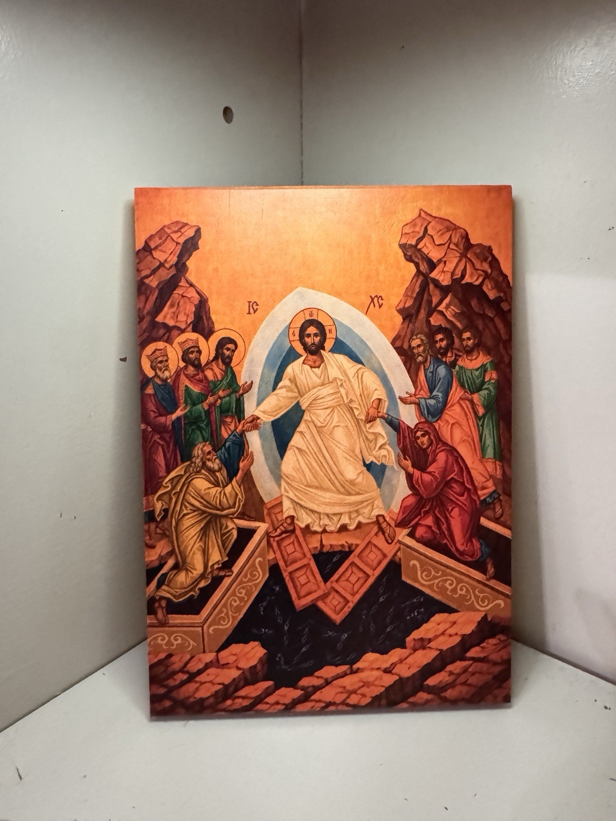 Jesus Christ Resurrection Icon on Wood – Christian Easter Icon 8x5.5