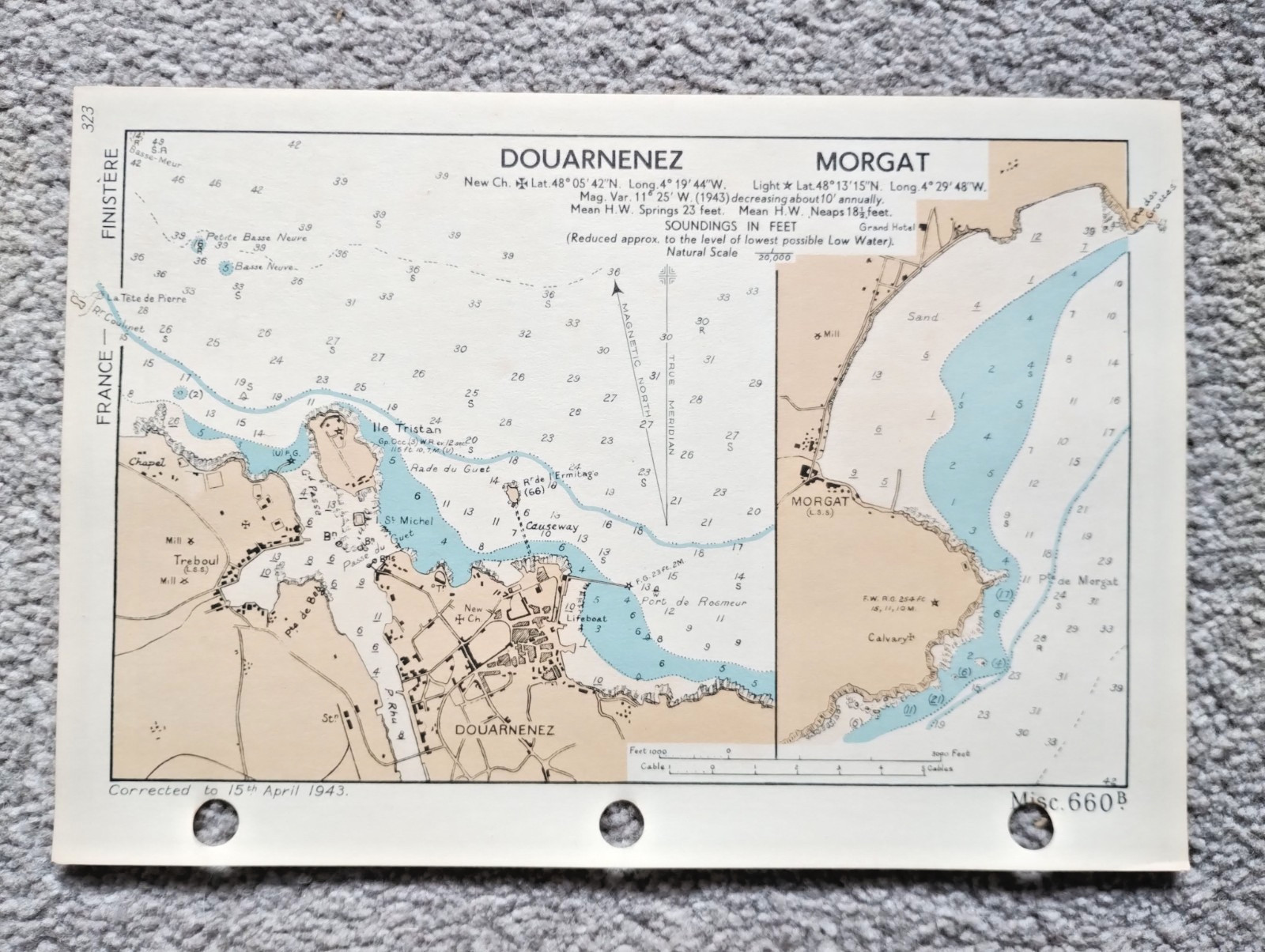 Douarnenez & Morgat - 1943 Vintage Admiralty Royal Navy Map (Seller Ref D2)