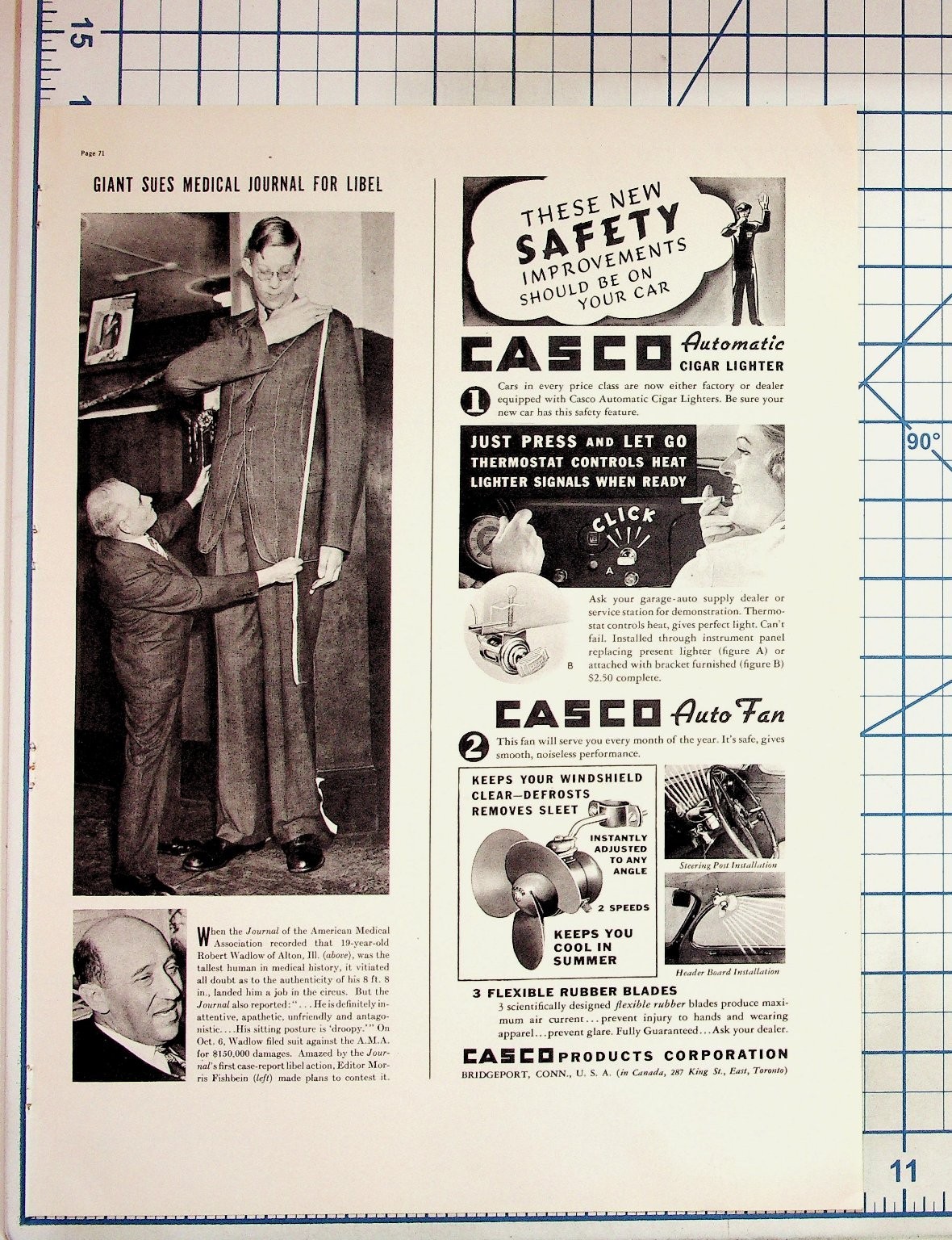 Robert Wadlow Giant Sues Libel Casco Auto Ads 1930s Magazine Page Ephemera