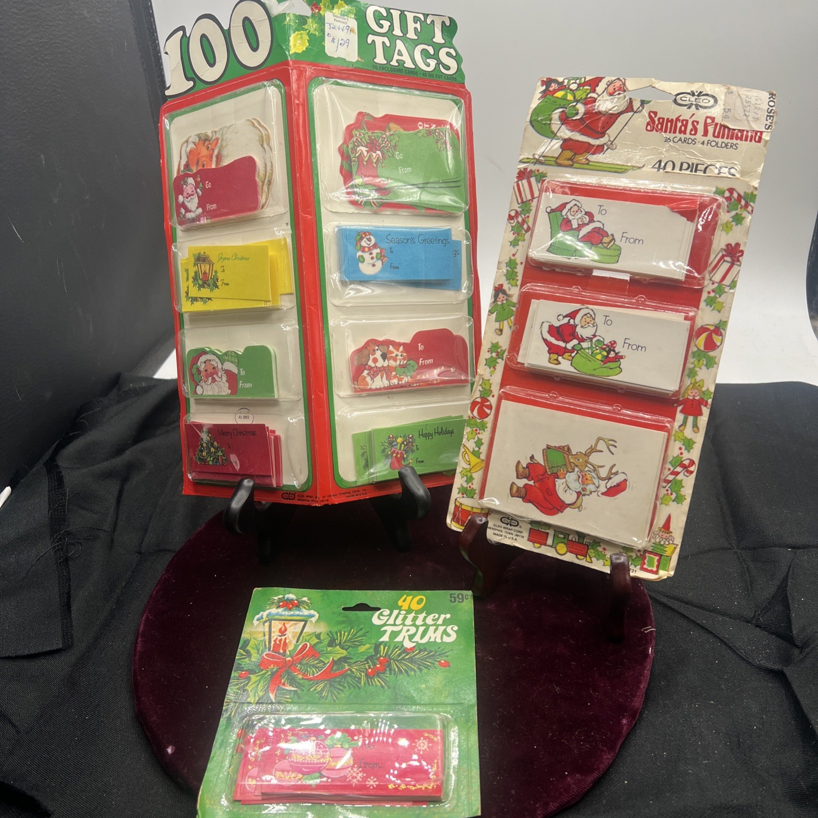 Lot 150 Vintage 60s/70s Christmas Gift Tags Trims Cleo Santa Die Cuts Glitter