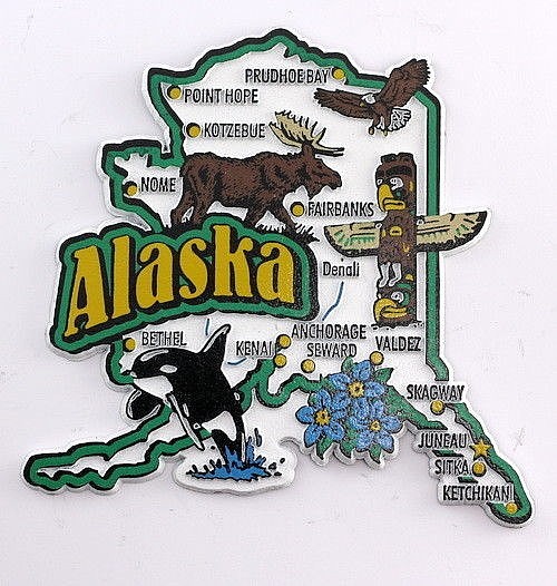ALASKA STATE MAP AND LANDMARKS COLLAGE FRIDGE COLLECTIBLE SOUVENIR MAGNET FMC