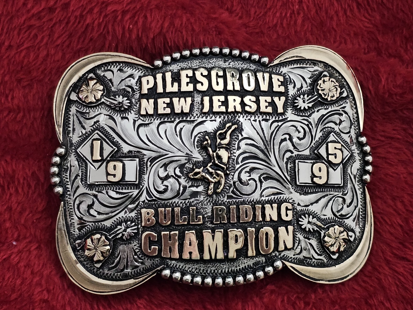 RODEO☆X~TREME☆1995☆Bull Riding CHAMPION TROPHY BUCKLE☆Pilesgrove NJ☆Rare☆W86