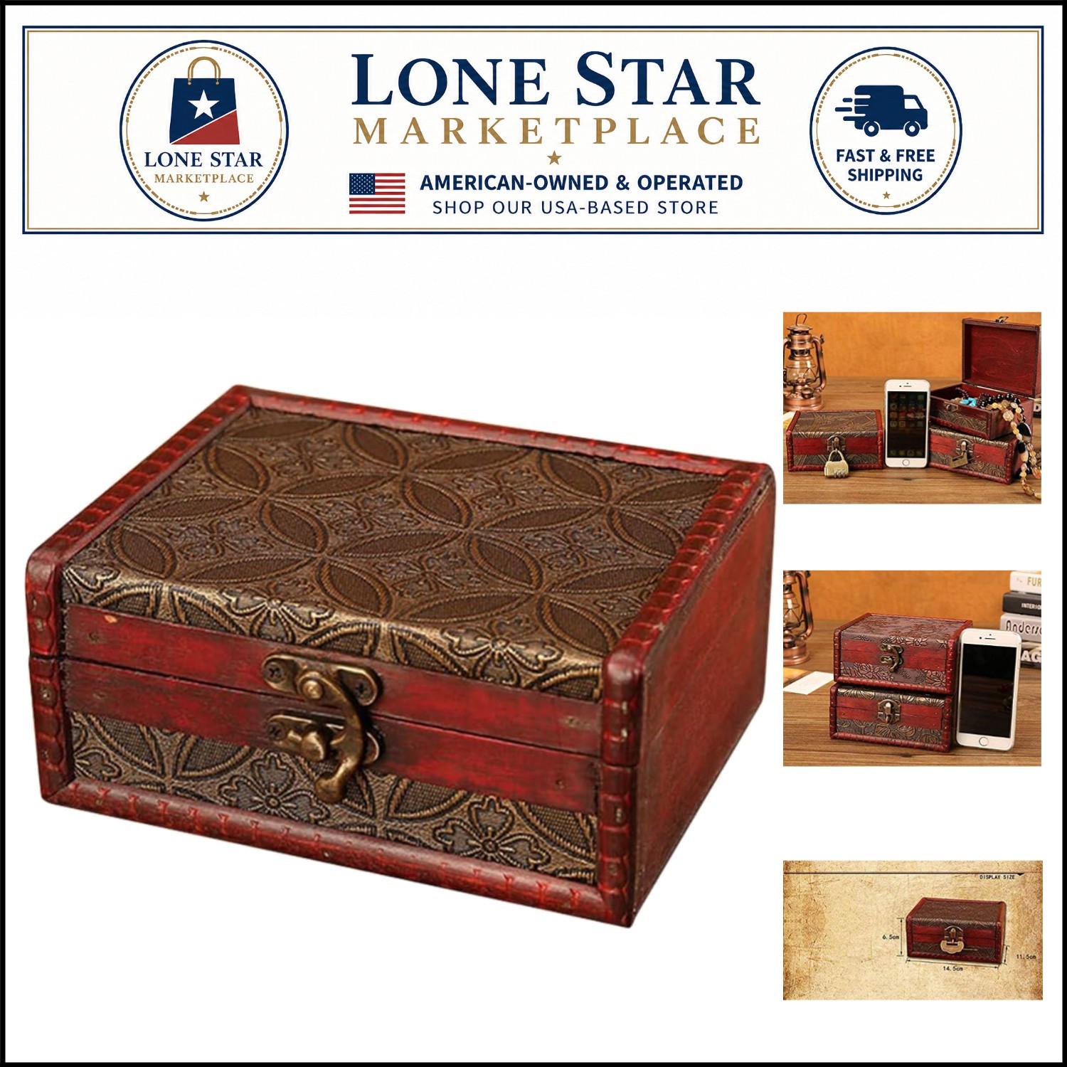 Art Deco Wooden Treasure Box - Lockable Keepsake Case for Jewelry & Trinkets