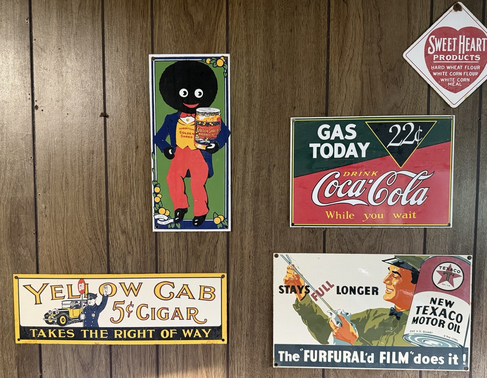 Vintage Porcelain Enameled Steel Advertising Signs Texaco Coca-Cola Lot Of 5