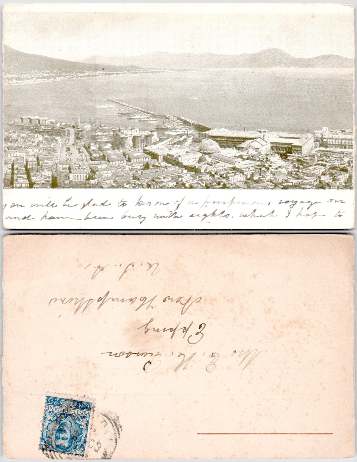 Italy Campania Naples Bay Harbor Panorama Waterfront Cityscape 1905 Postcard