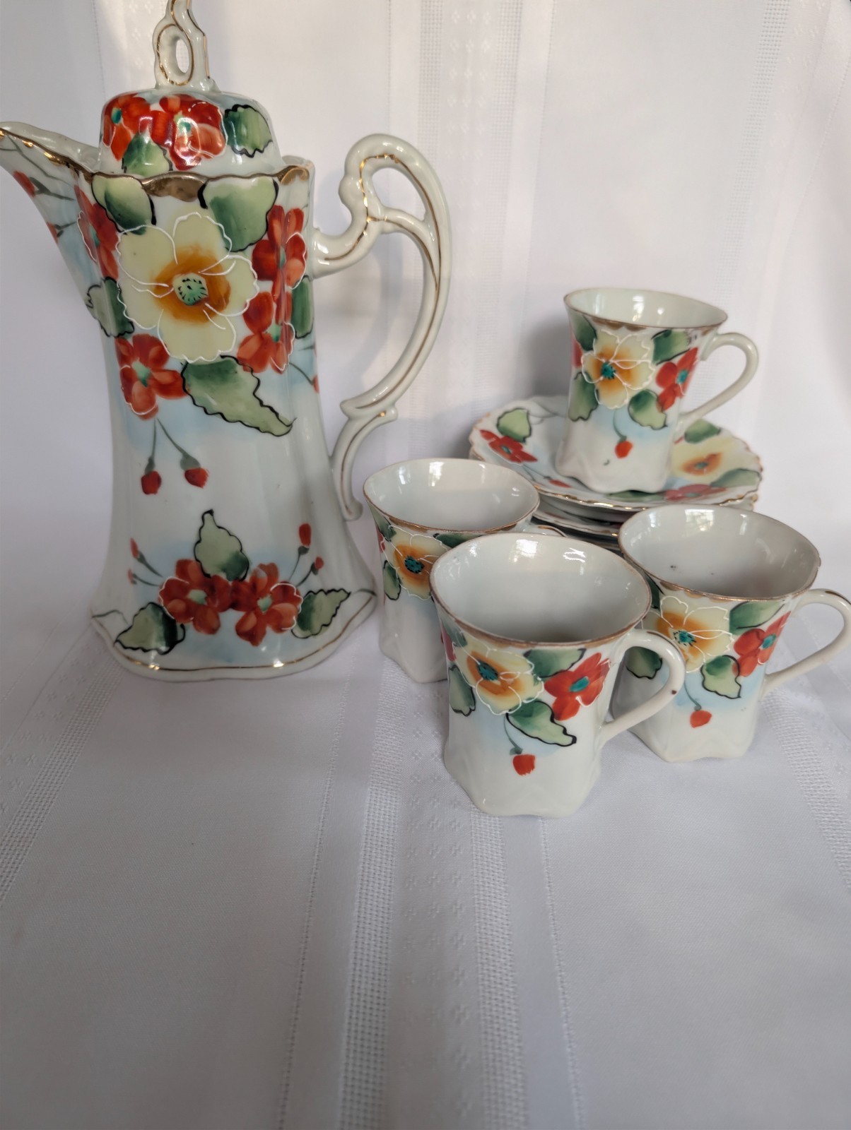 Gorgeous Antique Nippon TE-OH Tea Set Hand Painted Floral Design