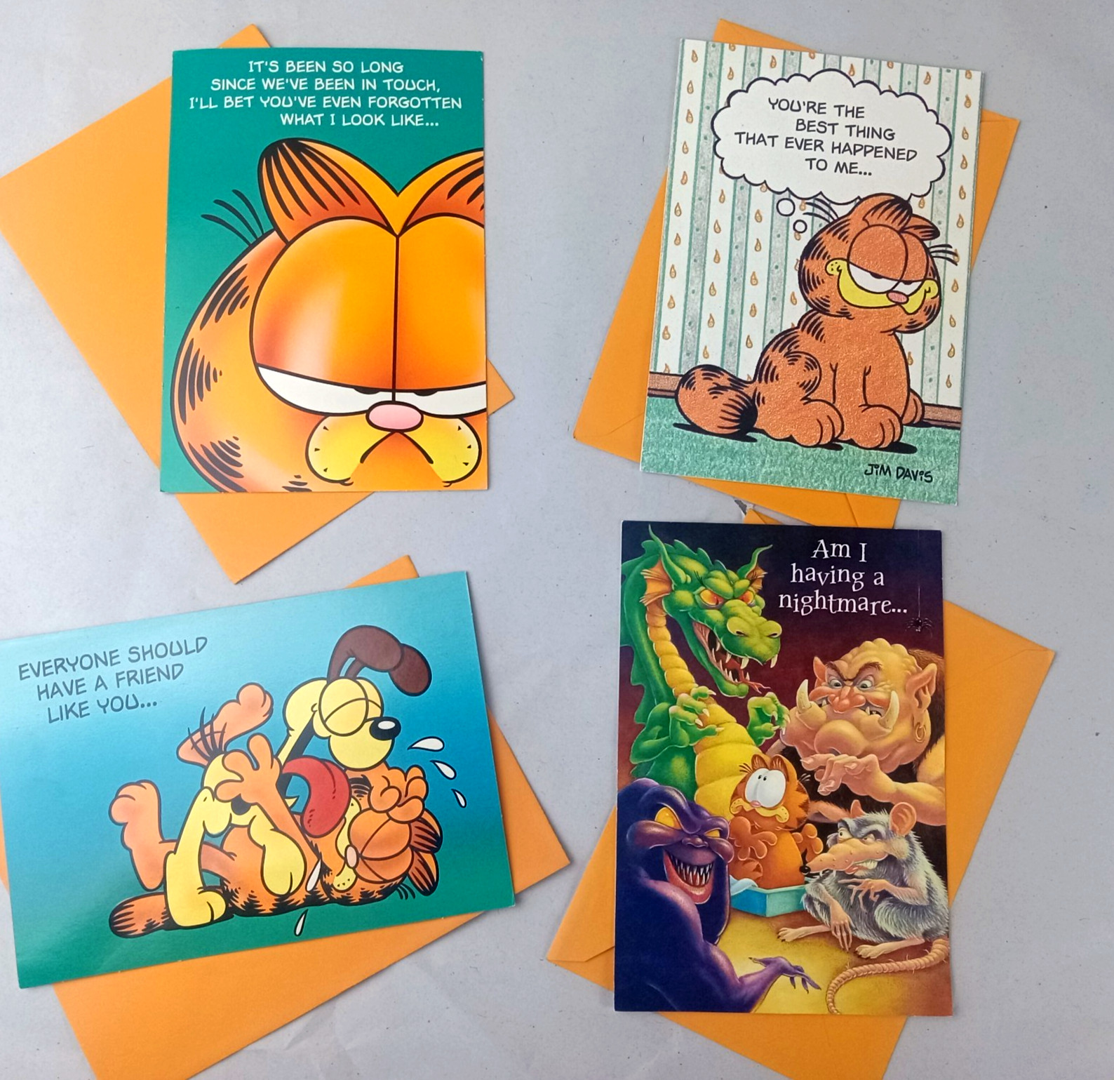 Vintage Garfield Greeting Cards Set Lot of 4 Unused Hallmark Jim Davis Funny