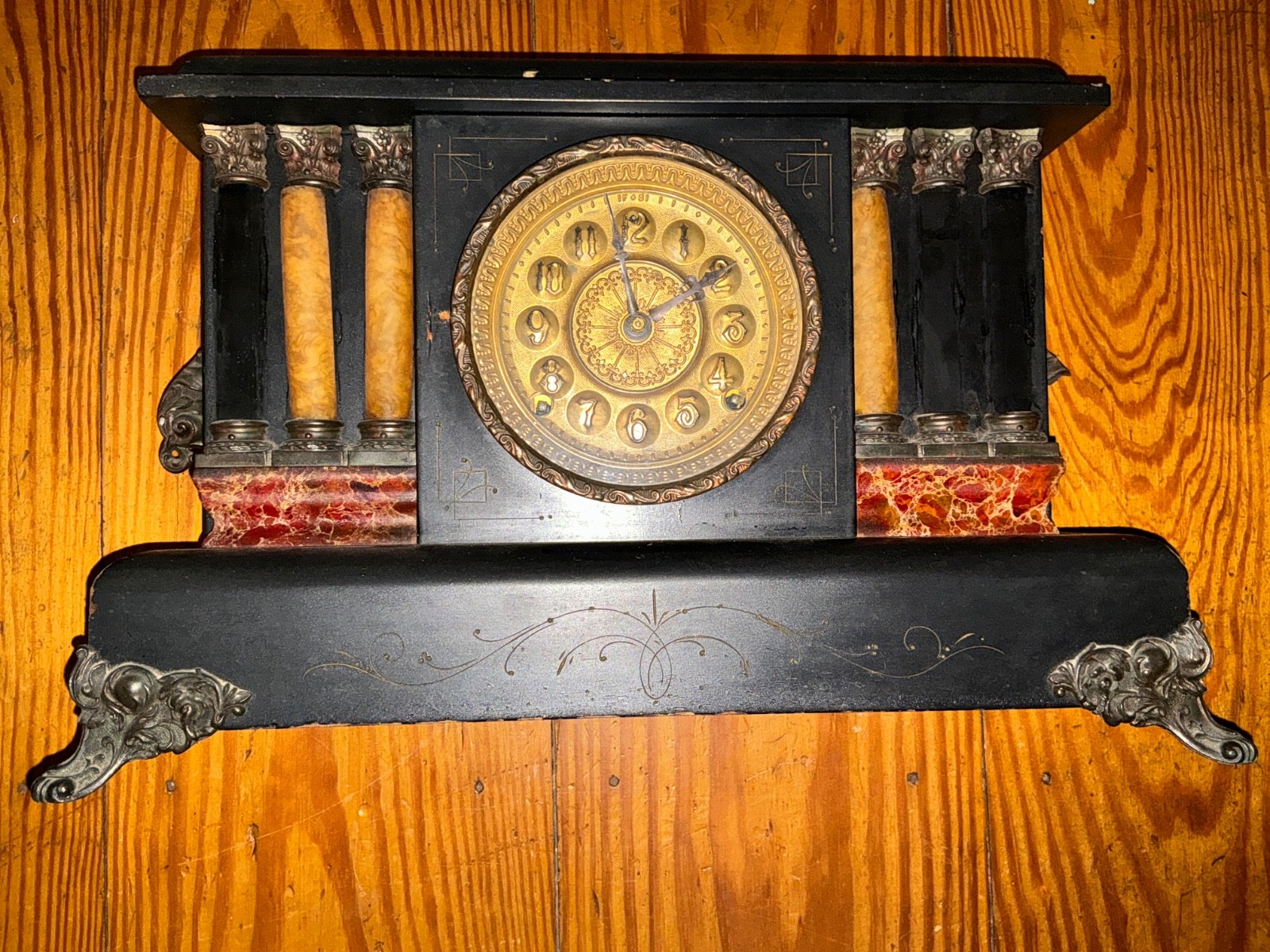 🌟 ANTIQUE SESSIONS 6-Column Clock & Pendulum NEEDS REPAIR 🌟 ANTIQUE SESSIONS 6-Column Clock & Pendulum NEEDS REPAIR