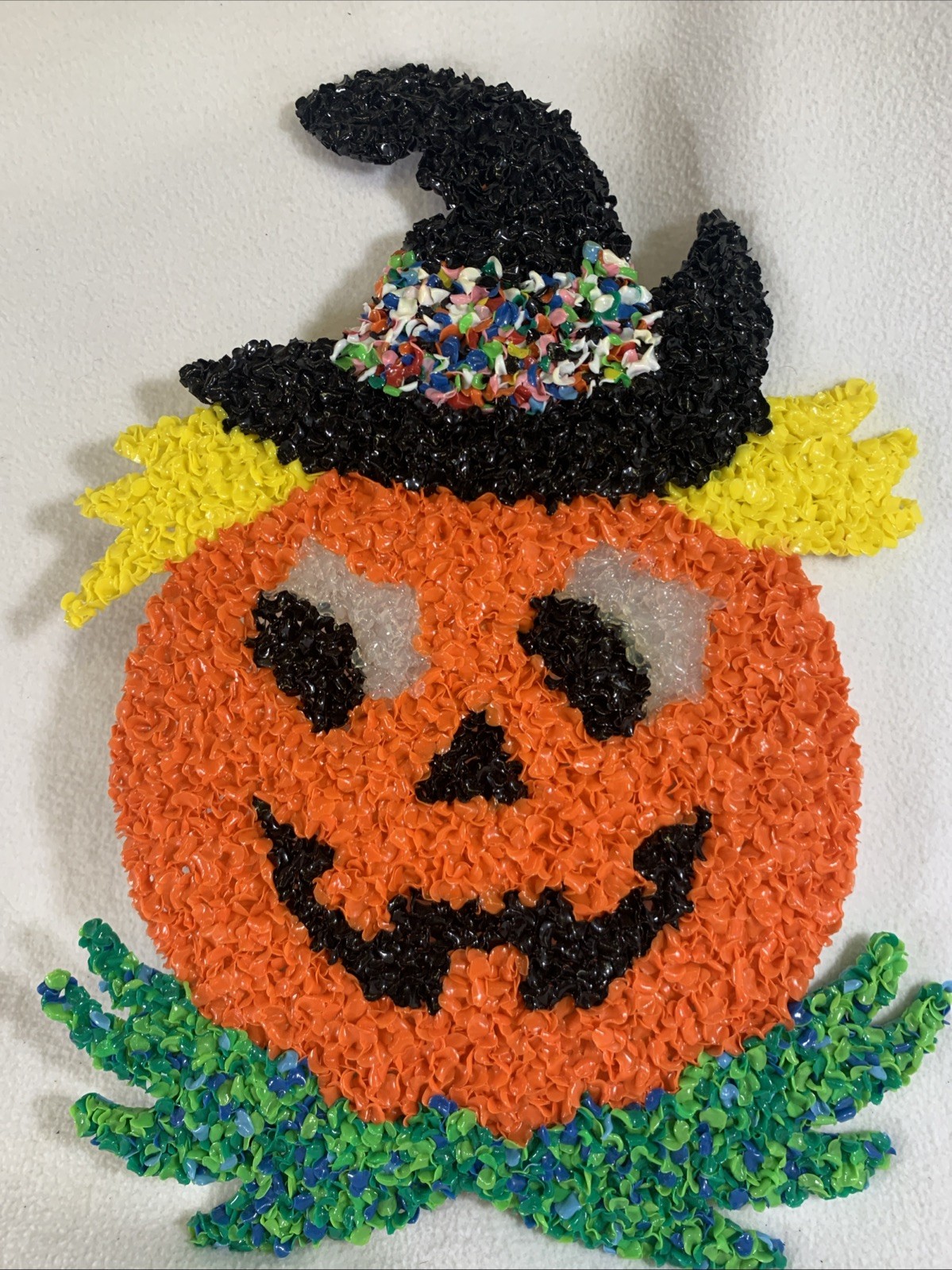 Vintage 1970’s Pumpkin Jack-o-Lantern Melted  Popcorn Halloween Decoration