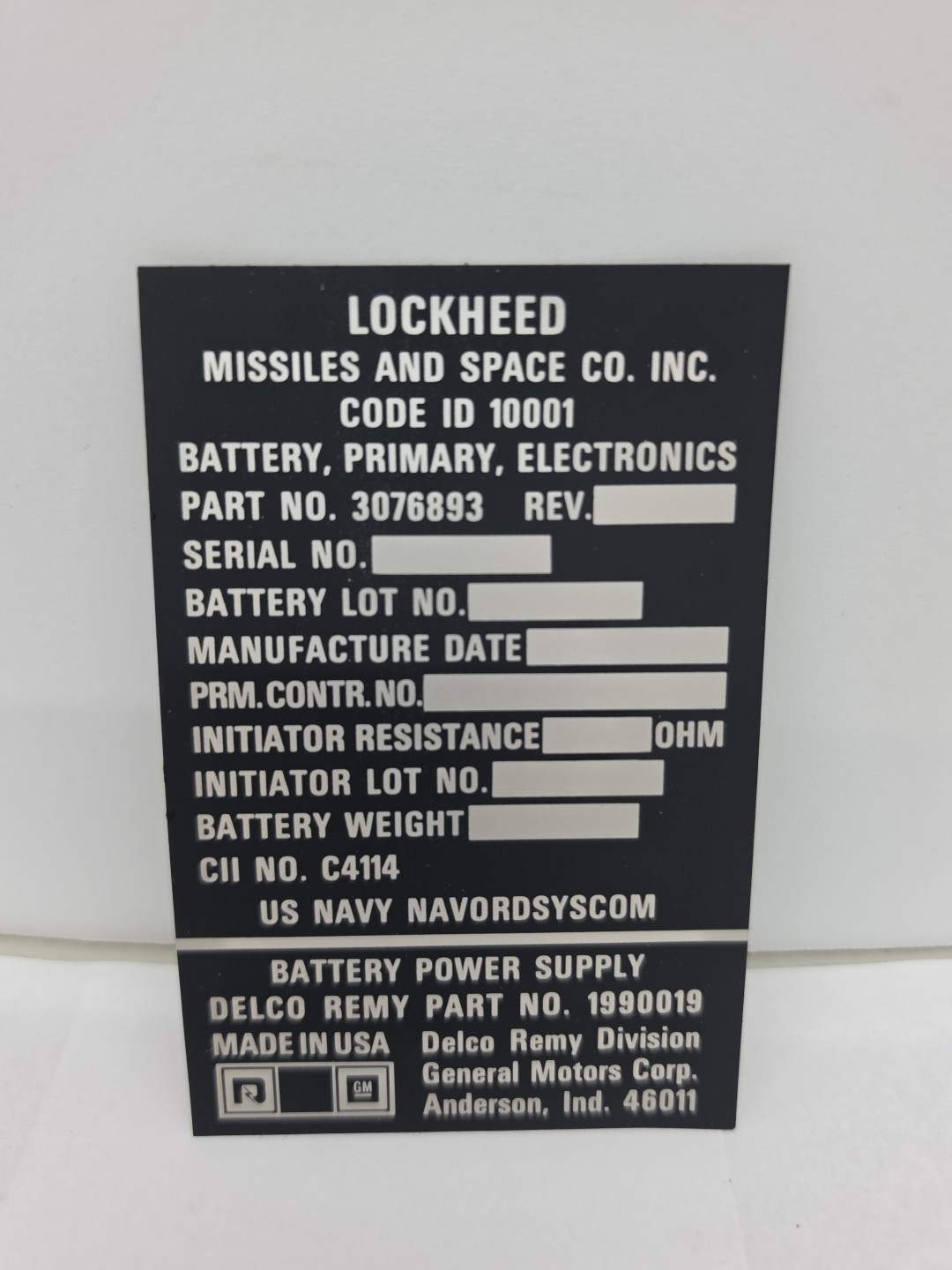 Vintage Lockheed metallic identification Sticker  military aerospace component