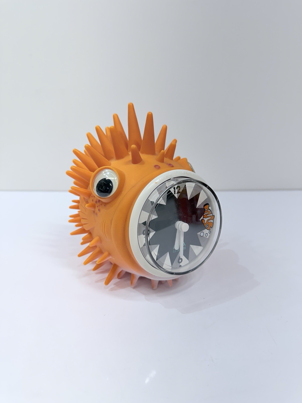 RARE Vtg M.A Collection Orange Spikey Pufferfish Clock TESTED Googly Eyes