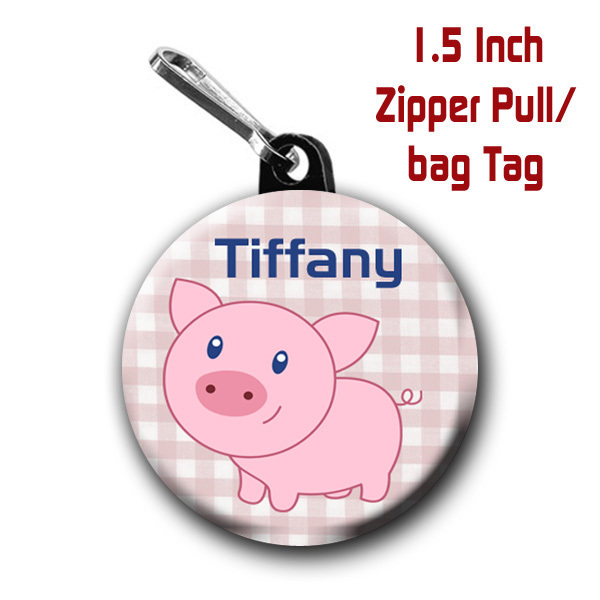 Pig Zipper Pull/Bag Tags Two Personalized Charms with Name of choice Pig Zipper Pull/Bag Tags Two Personalized Charms with Name of choice