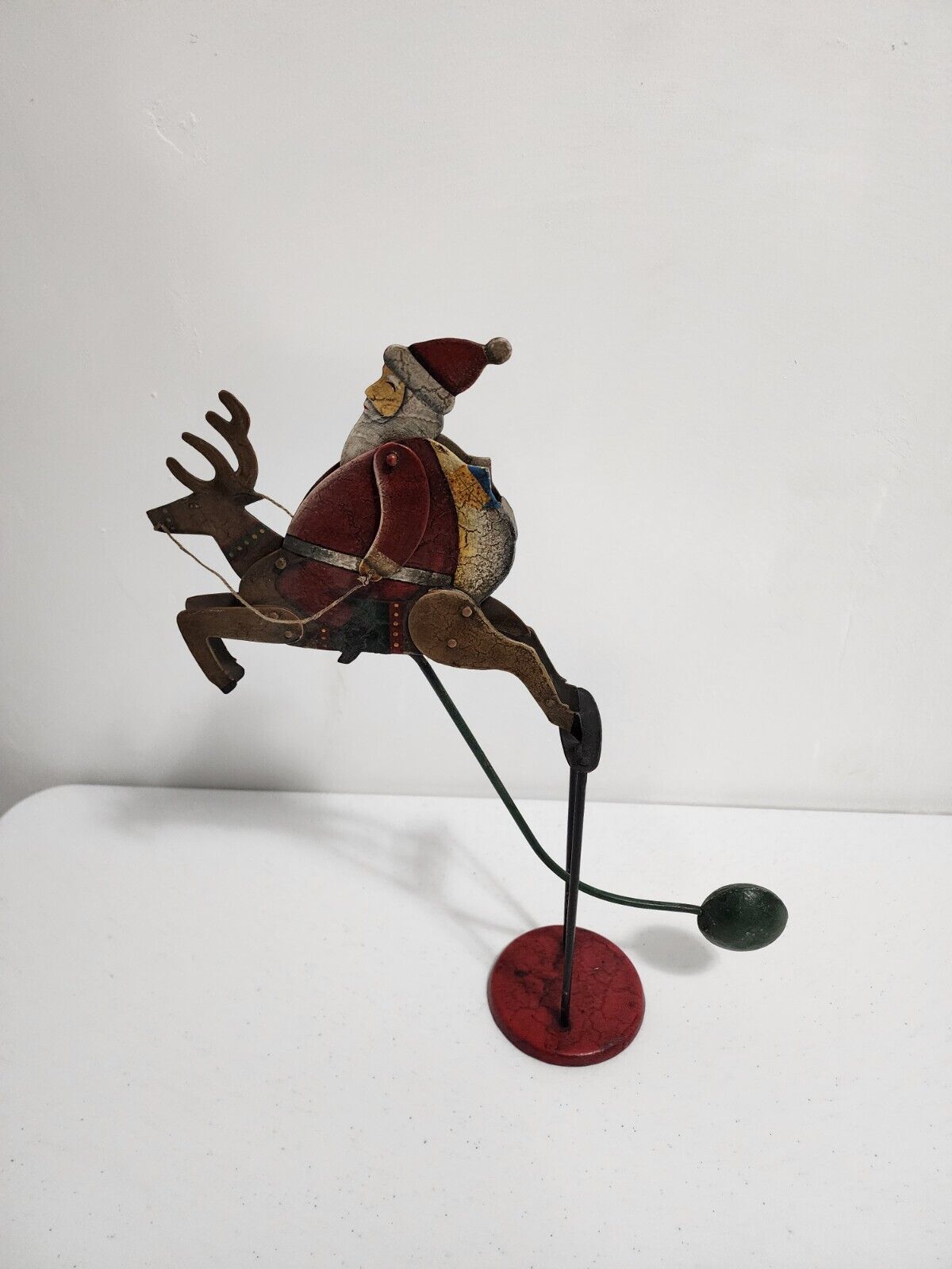 Rare Vintage Swaying Santa On Reindeer Counter Balanced Unique Christmas Item...