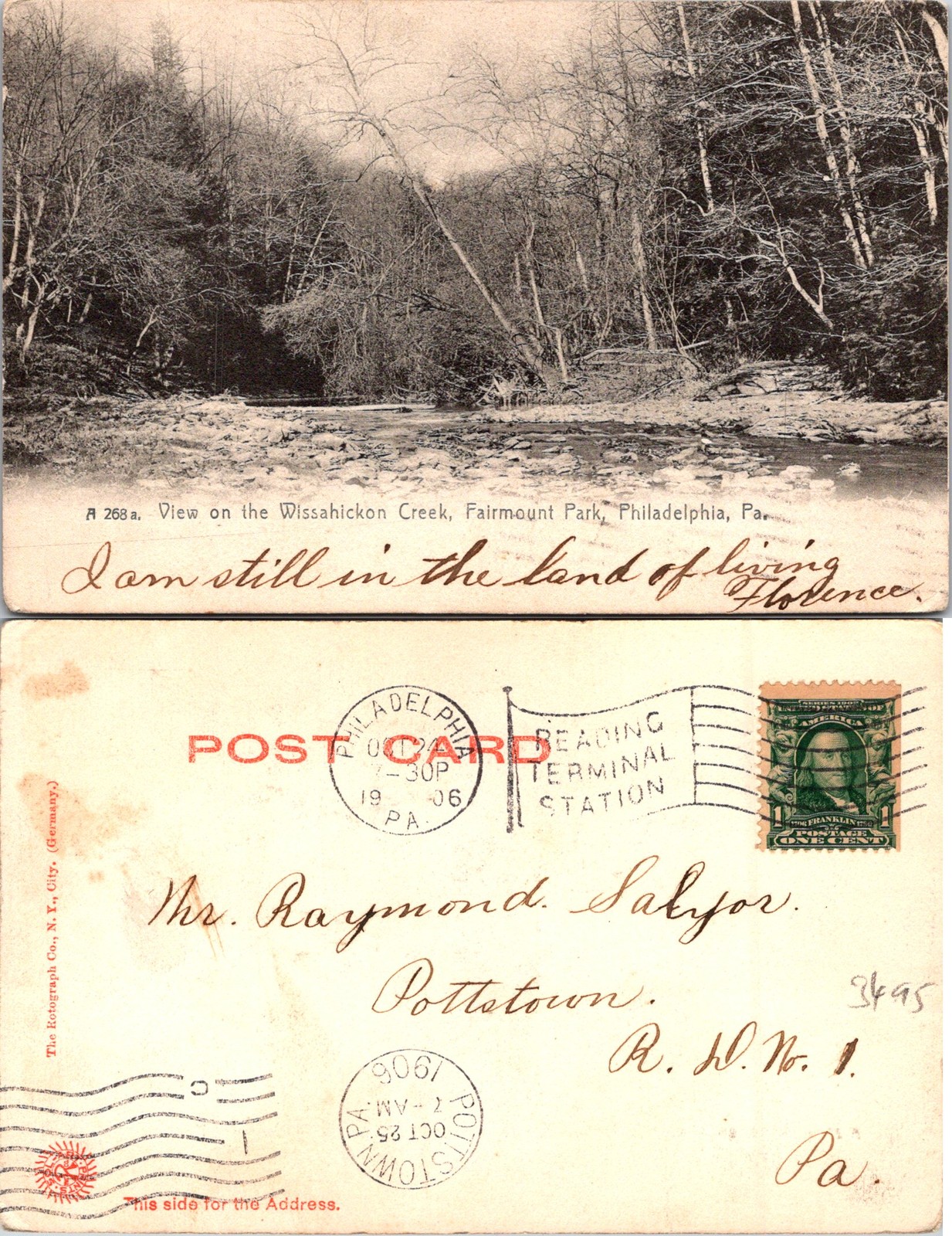 Philadelphia PA View on the Wissahickon Creek, Fairmount Park Postcard 72212