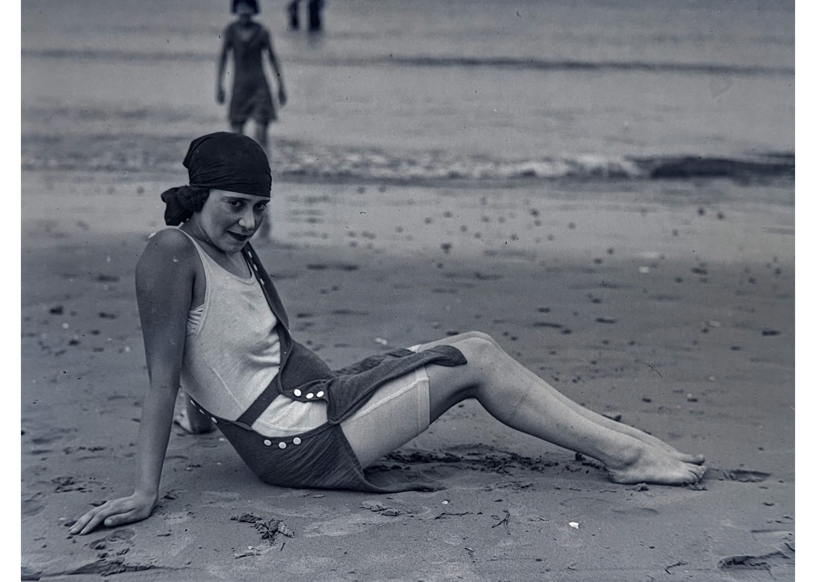Antique 1923 Glass Plate Negative Revere Beach Bathing Girl MA Swimsuit OOAK