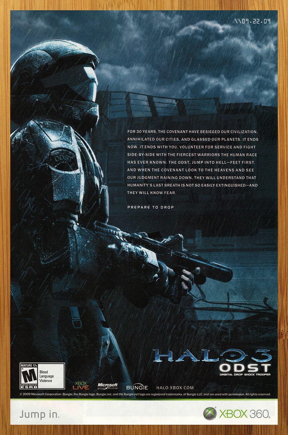2009 Halo 3 ODST Xbox 360 Vintage Print Ad/Poster Official Video Game Promo Art