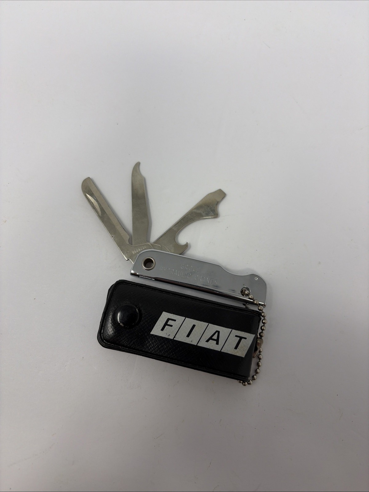 Vintage Fiat Keychain Knife Holder - Bassett USA Multitool - Grove Hydraulic