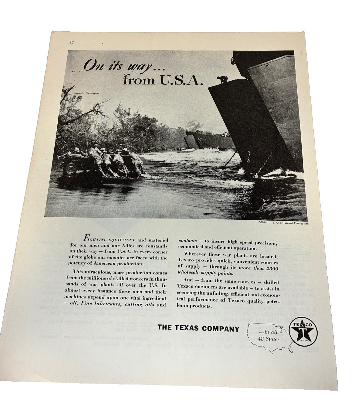 Vintage WWII Texaco Advertisement 1940s Military U.S.A. Coast Guard Mag. Page Vintage WWII Texaco Advertisement 1940s Military U.S.A. Coast Guard Mag. Page