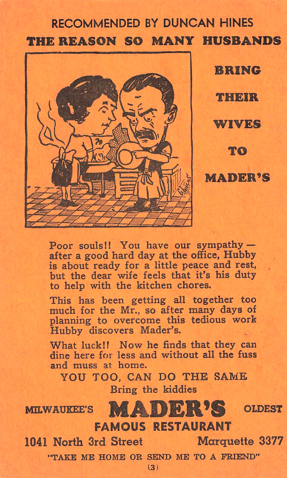 MADER\'S FAMOUS RESTAURANT ADVERTISING POSTCARD MILWAUKEE WI WISCONSIN 1930s