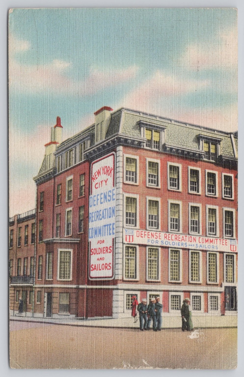 NYC Defense Recreation Committee WWII Postcard 1943 Soldiers Sailors 99 Park Ave