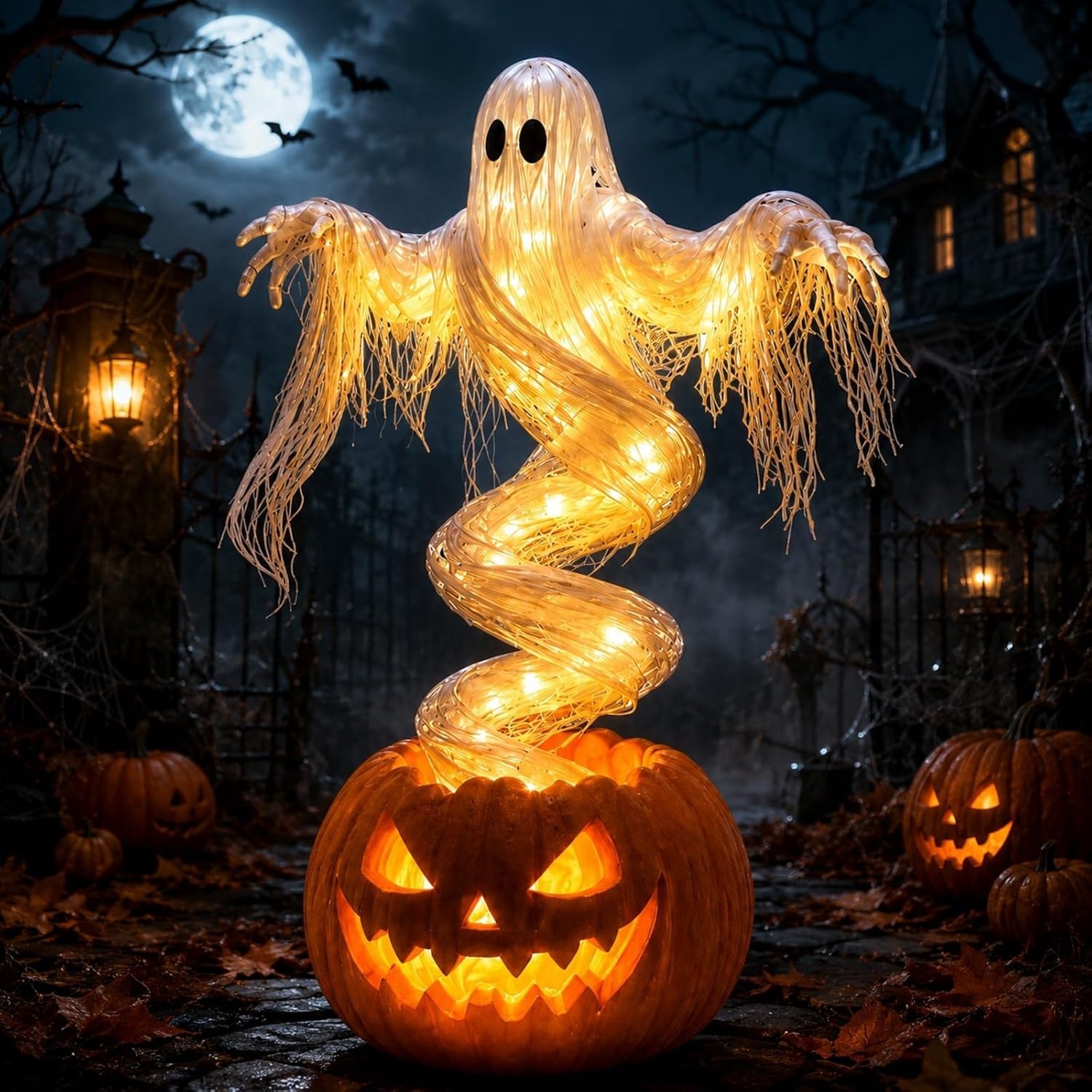 LED Swirling Ghost Pumpkin Yard Lamp | Lighted Halloween Garden Decor, Outdoor L