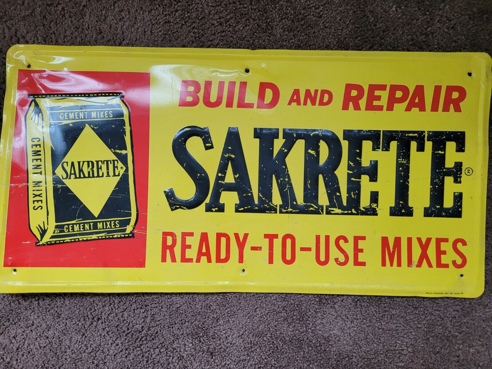 Vintage Sakrete Cement Mixes Metal Sign Build & Repair Stout St Louis