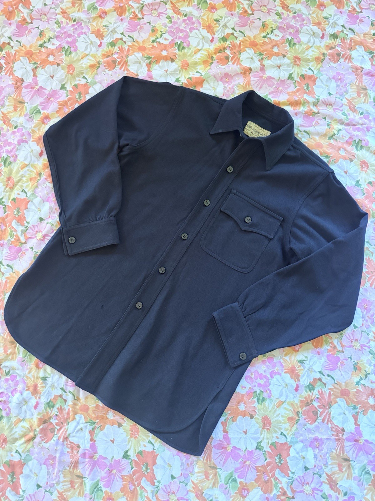 Vintage 1940's WWII US Navy CPO Wool Shirt - Named - L  WW2