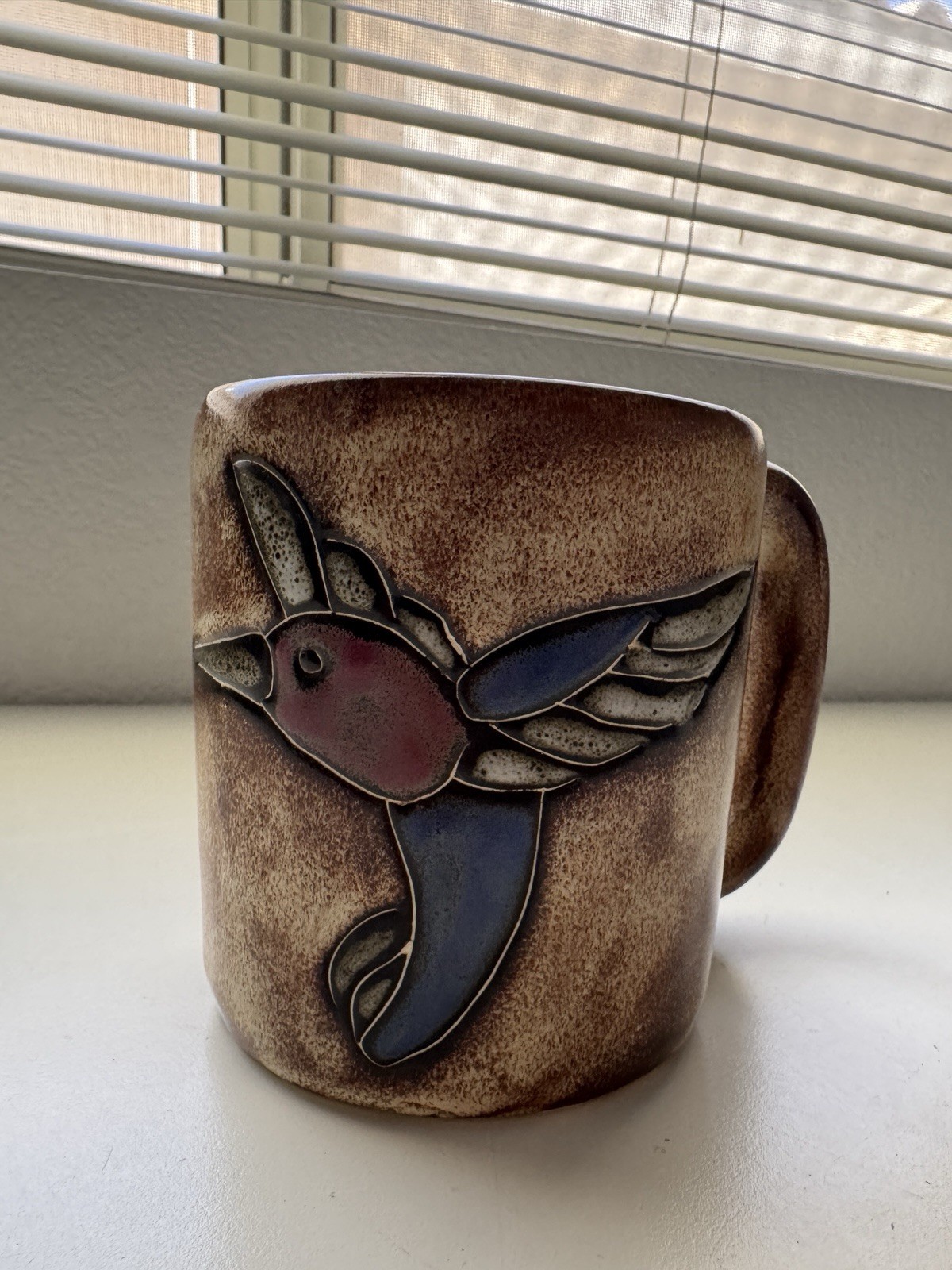 Design by Mara Mexico Hummingbird Dragonfly Stoneware Art Pottery Mug Signed