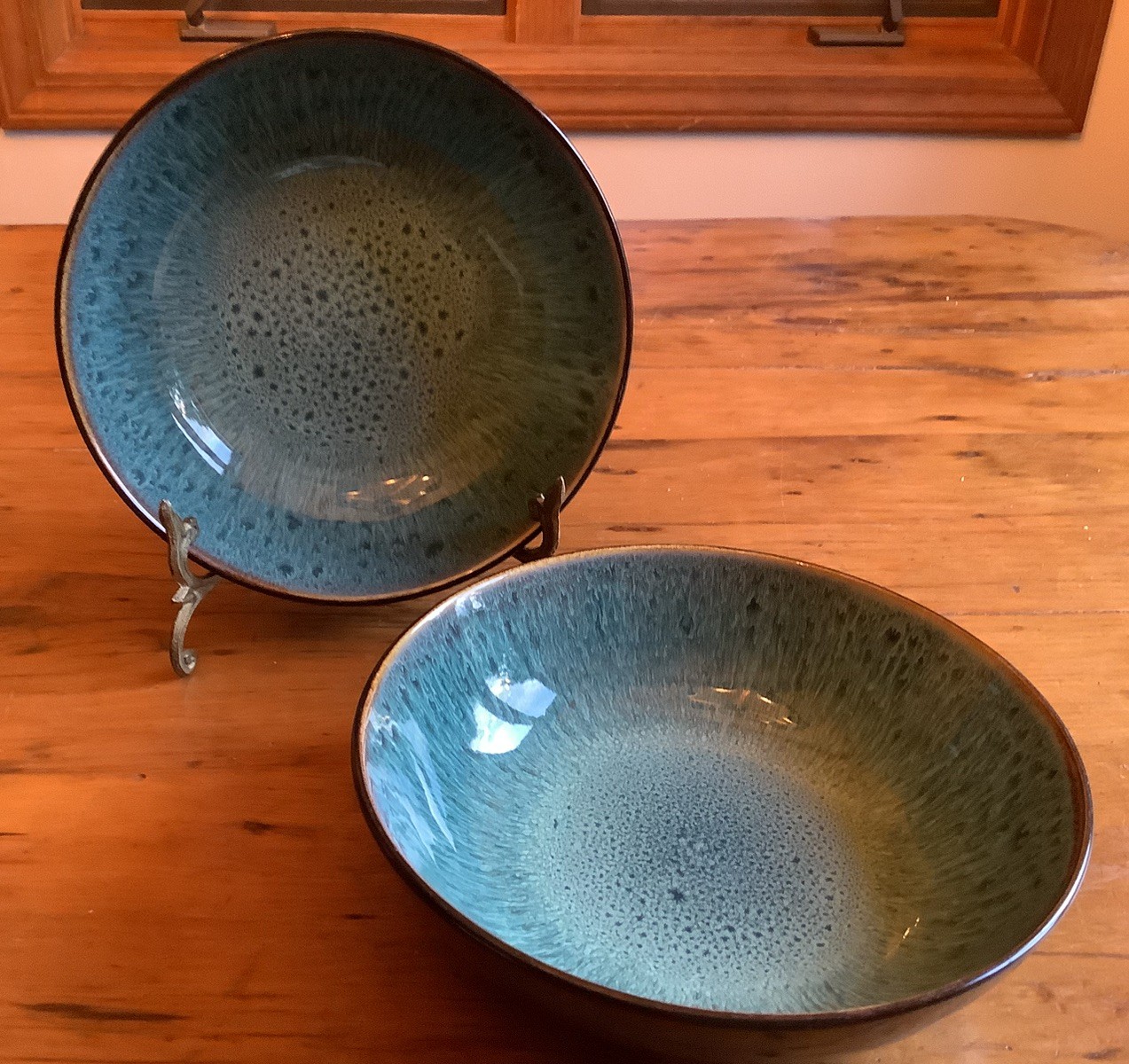 Set Of 2 Threshold Belmont Green Stoneware 7 7/8” Bowls Discontinued
