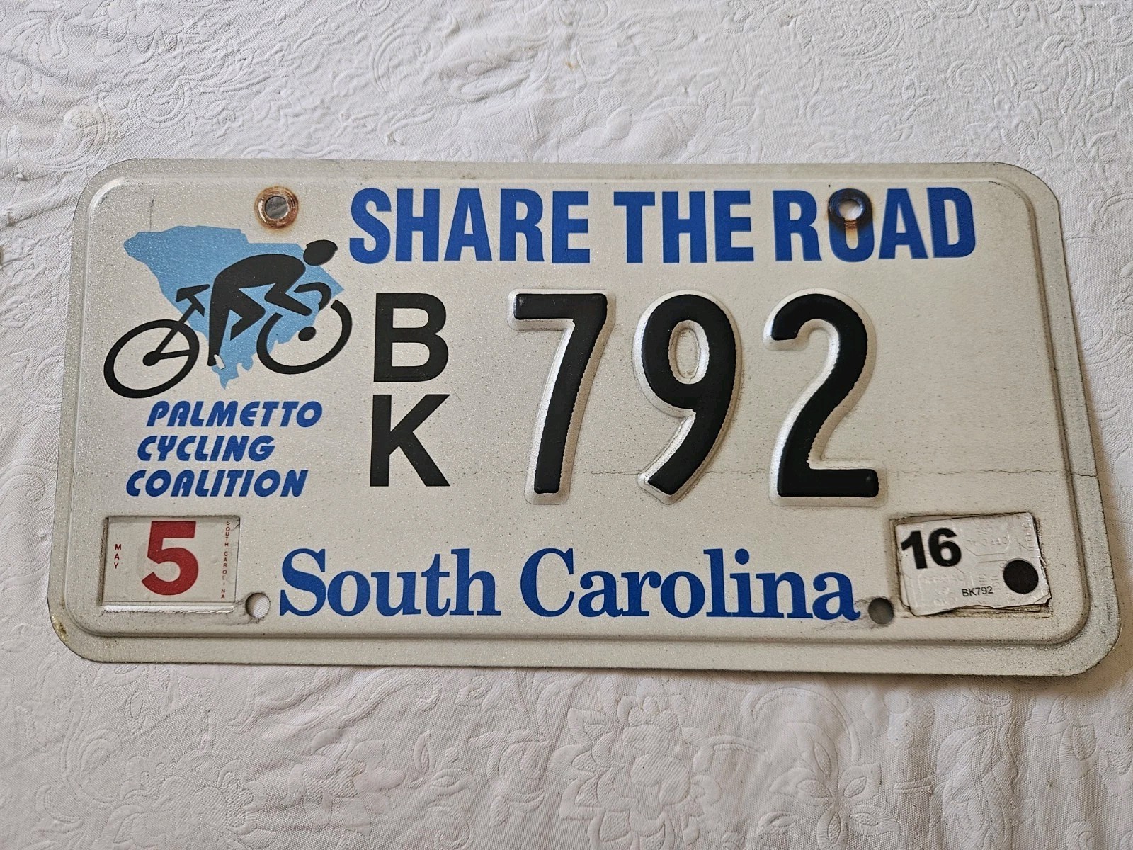 South Carolina Share The Road License Plate Rare Expired Over 3 Yrs Old