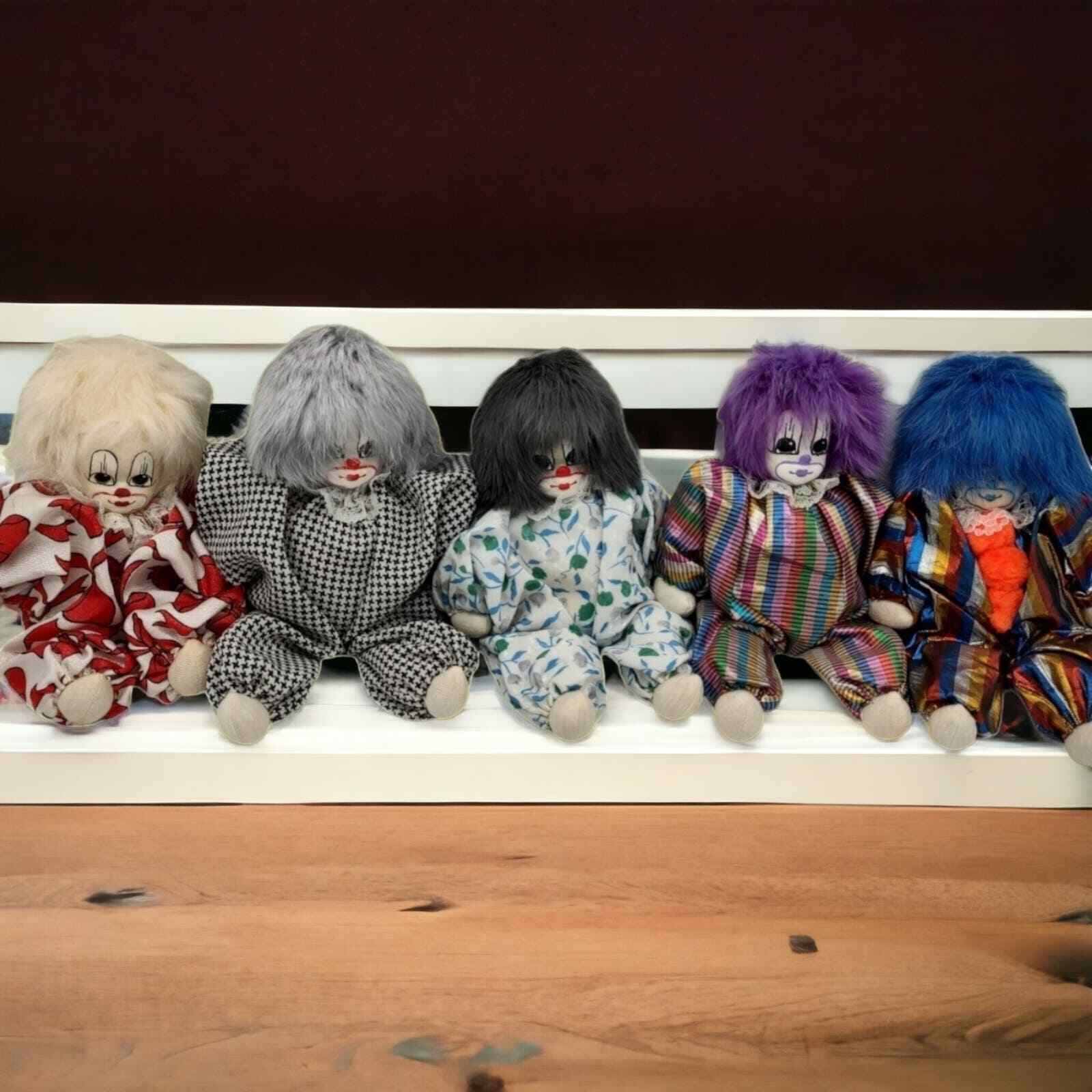 Handmade 1980s Vintage Q-TEE Clowns Wild Wooly Rabbit Hair Colorful Jumper PJs
