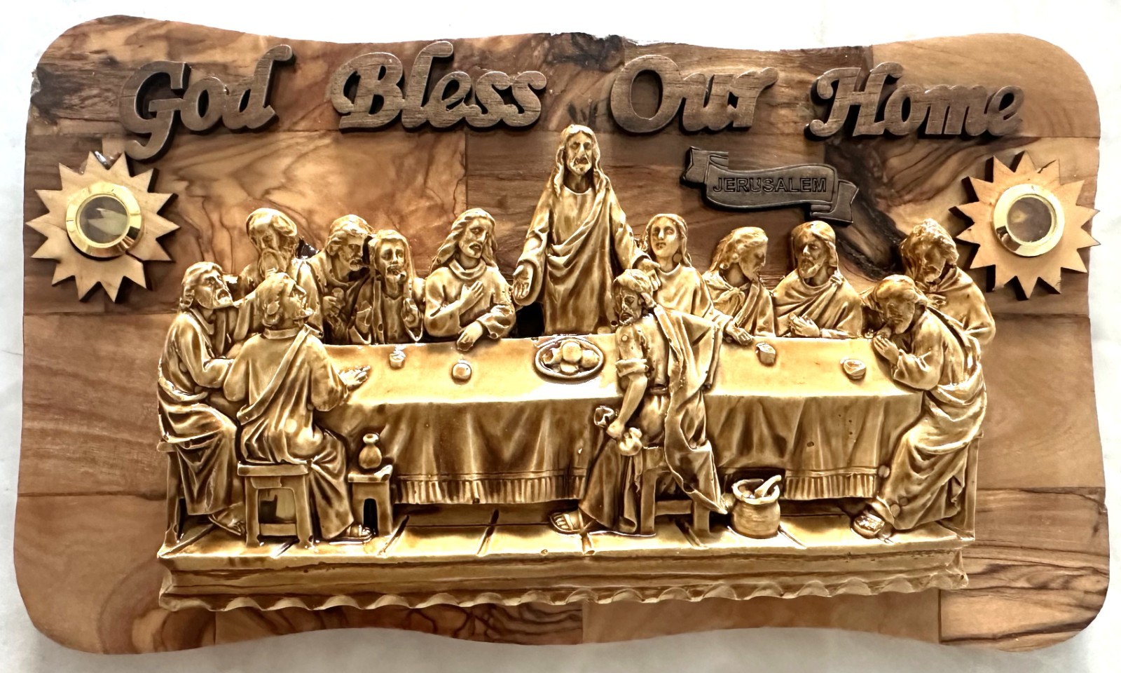 Hand Carved Olive Wood Last Supper Wall Bethlehem HolyLand God Bless Our Home