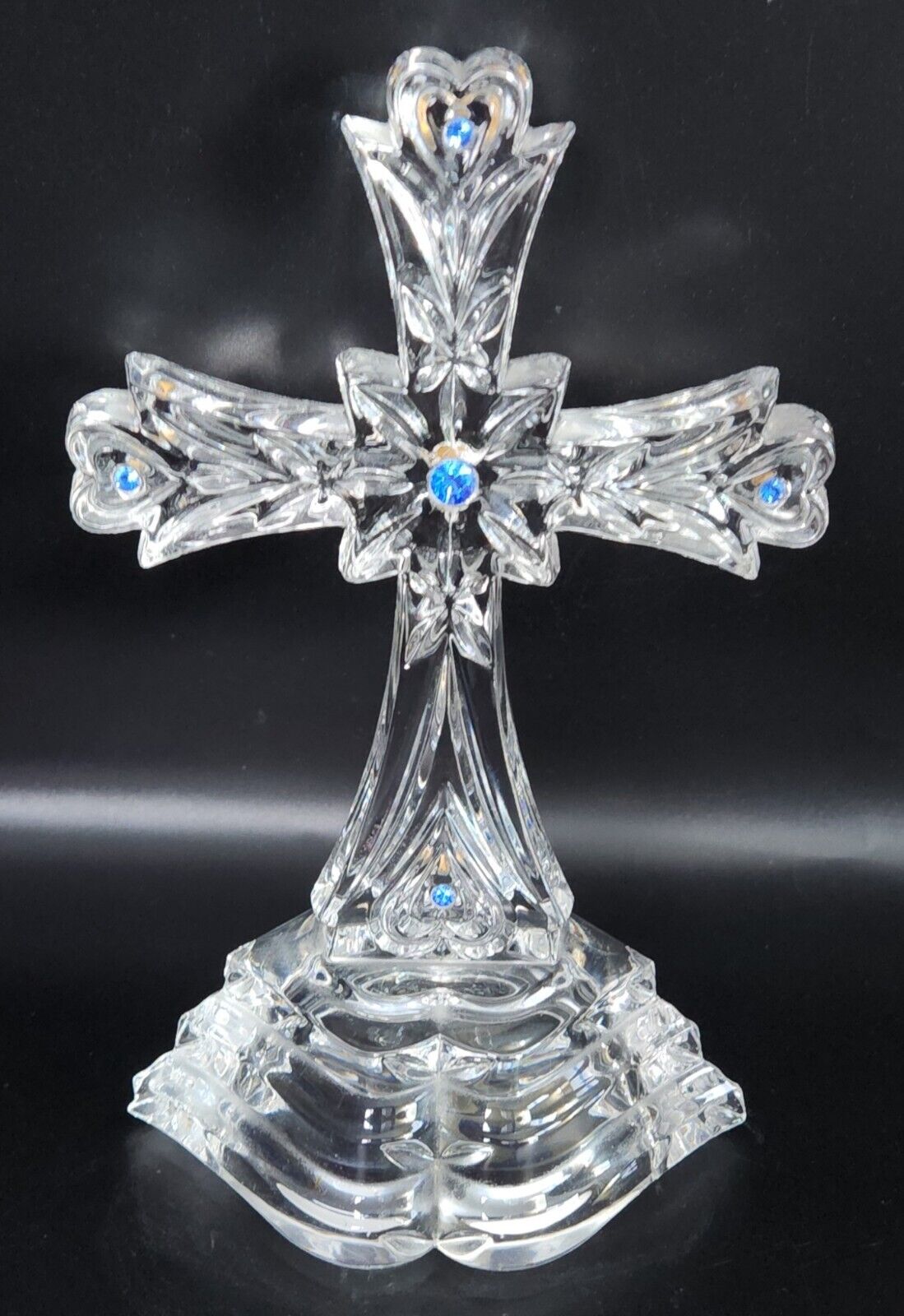 Vintage Lenox Hearts Adoration Lead Crystal Cross With Blue Sapphire Accents
