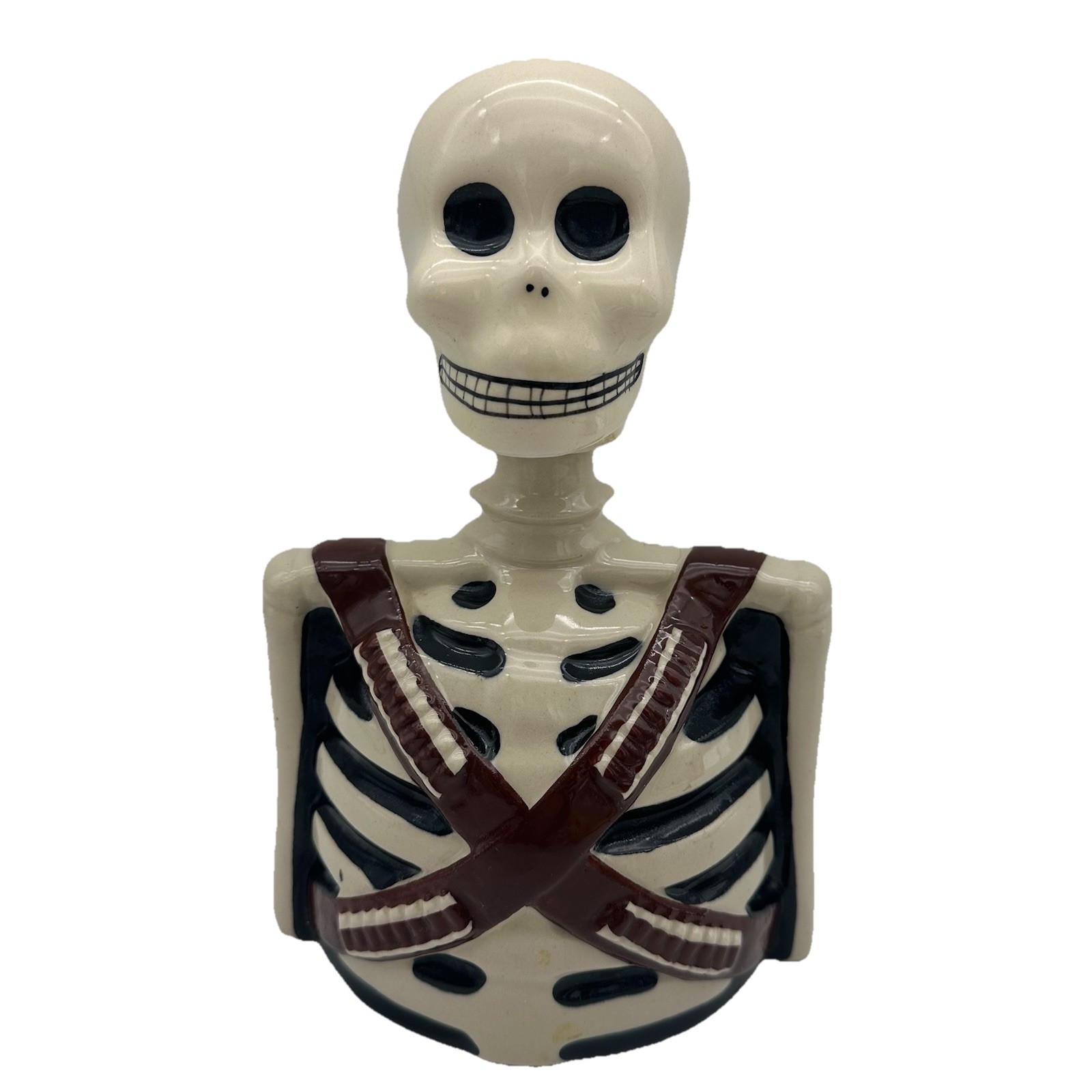 SKELLY by Los Azulejos Tequila Glazed Pottery Skeleton Decanter Empty Bottle9.5”