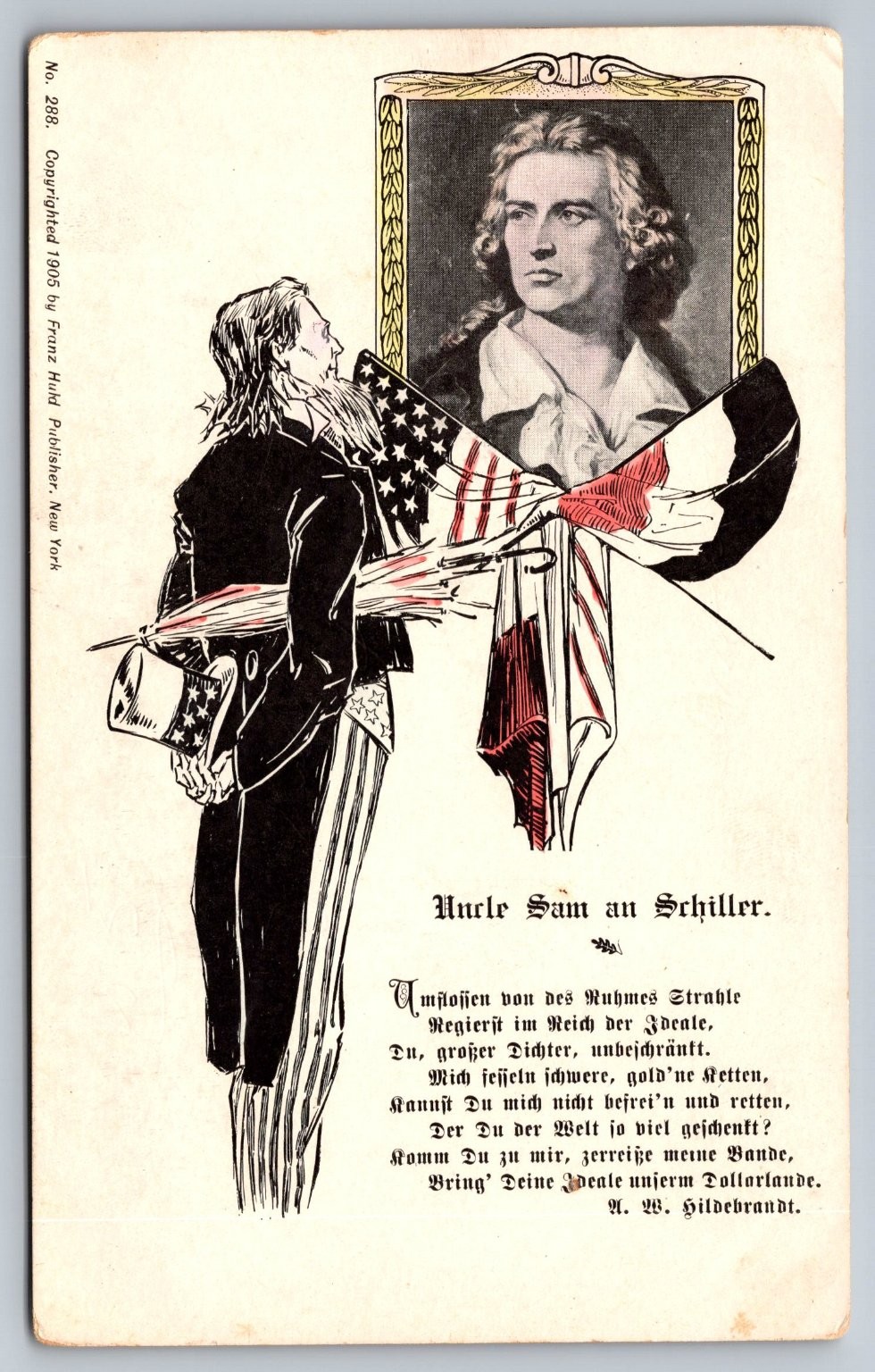 Uncle Sam & Schiller Portrait German US American Patriotic 1905 Franz Huld PC Uncle Sam & Schiller Portrait German US American Patriotic 1905 Franz Huld PC