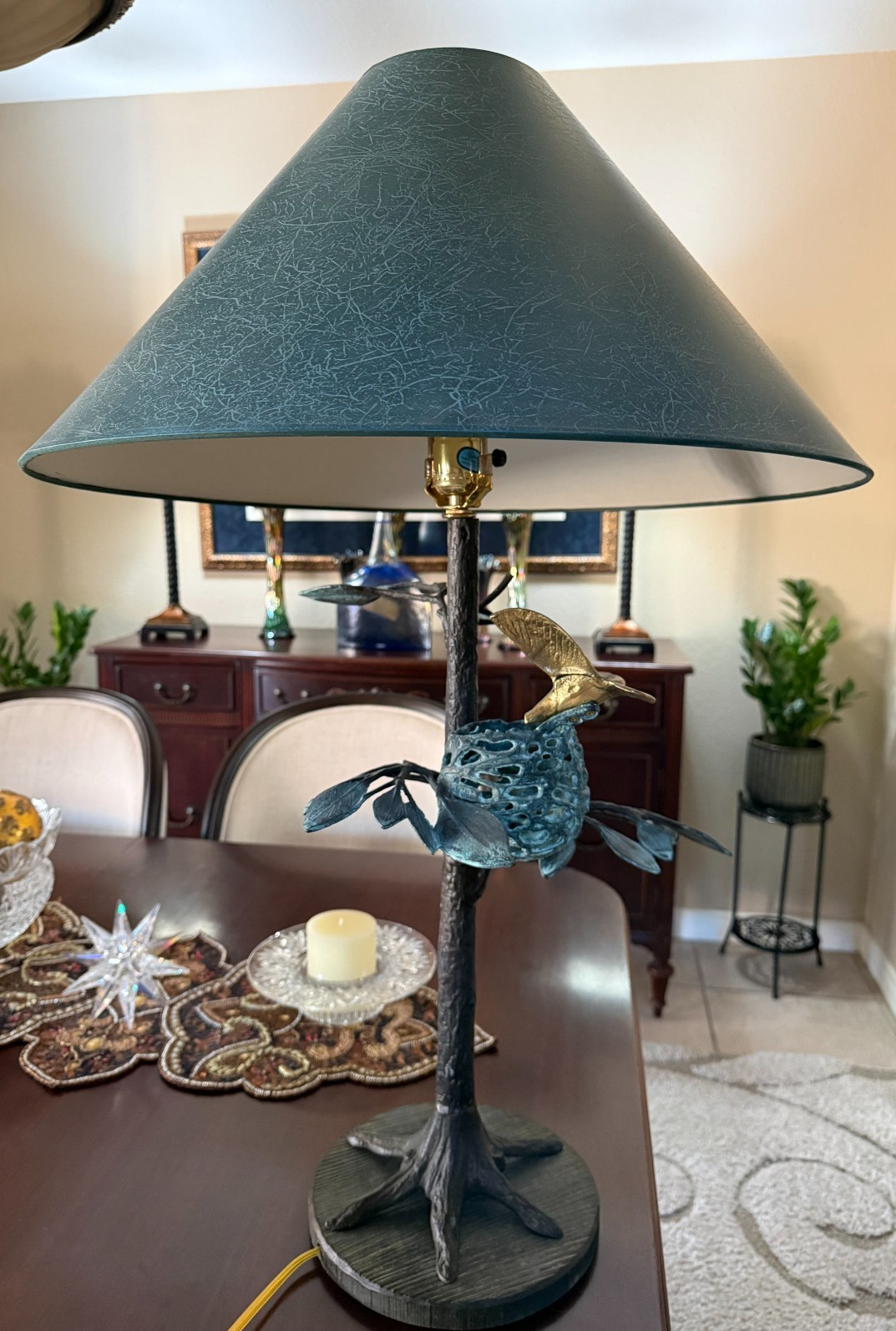 Frederick Cooper RARE 1985 Bronzed Lamp with Bird, Nest, Tree Trunk, & More MINT