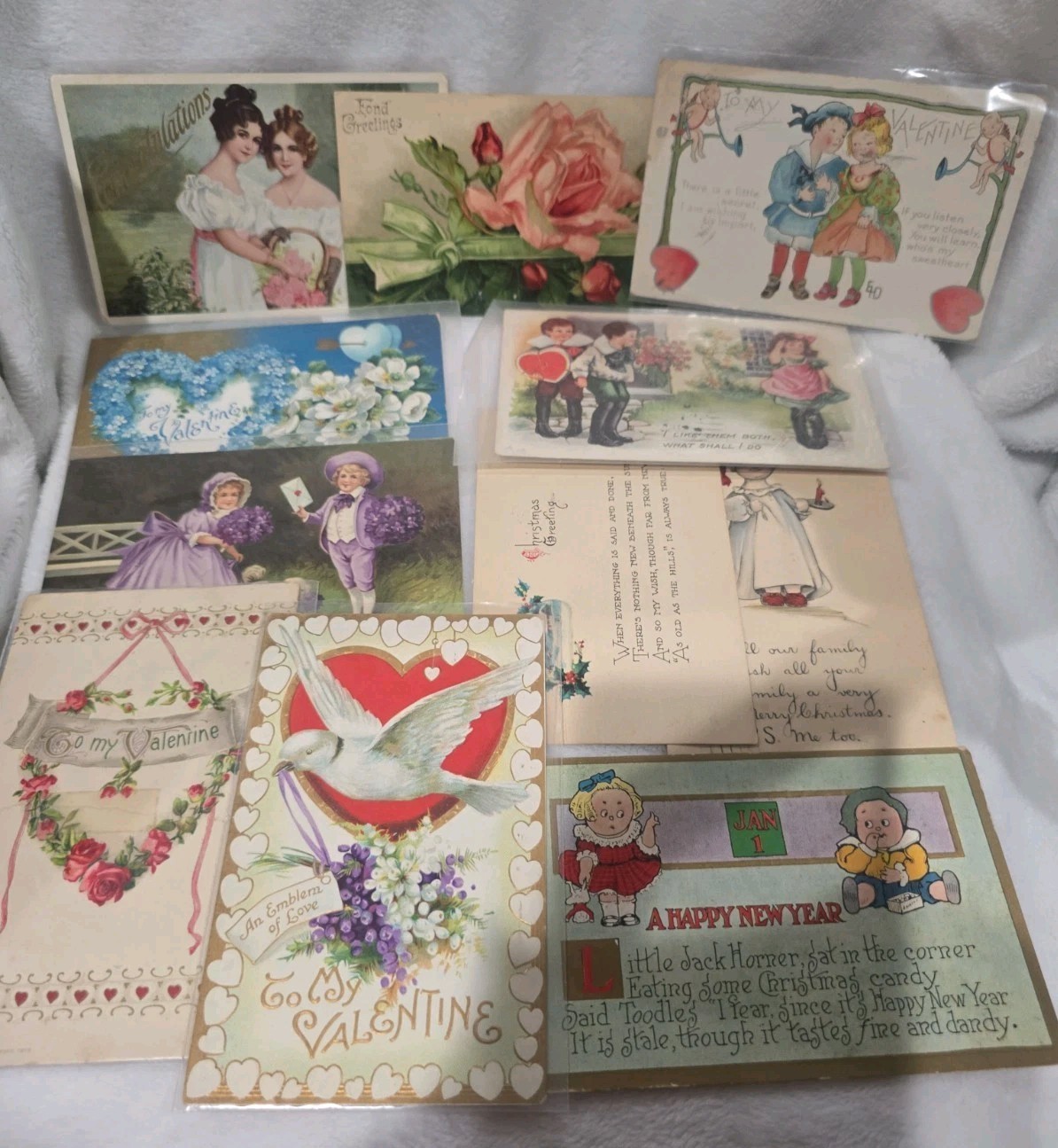 Lot Of  11 Antq Valentine, Xmas & Easter Postcards Early 1900's (1908 & Up) Used