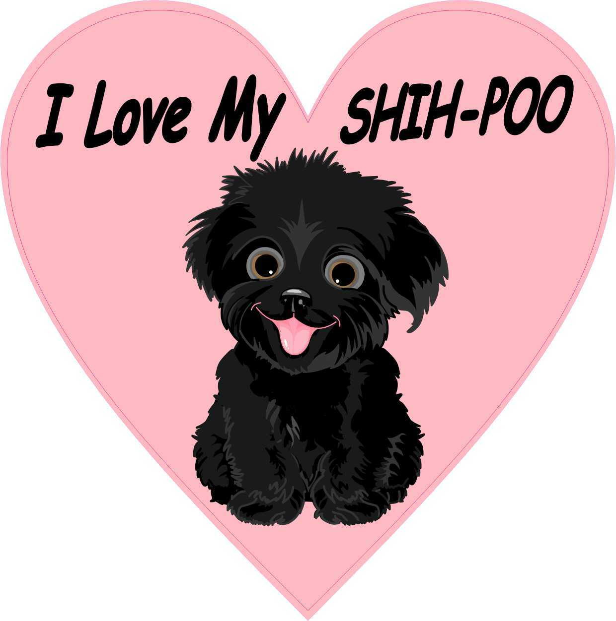 4in x 4in Black Fur I Love My Shih-Poo Vinyl Sticker Car Vehicle Bumper Decal