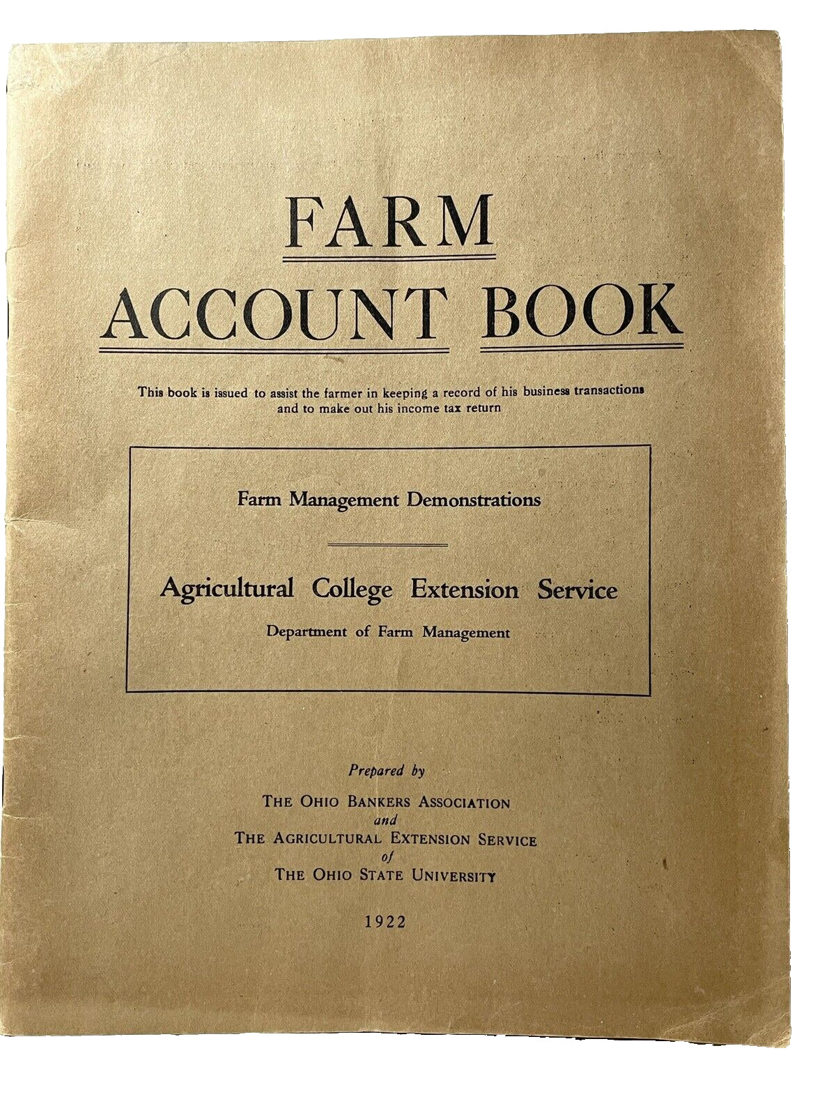 Antique Ohio State Univ Farm Account Book Agricultural Farm Management 1922
