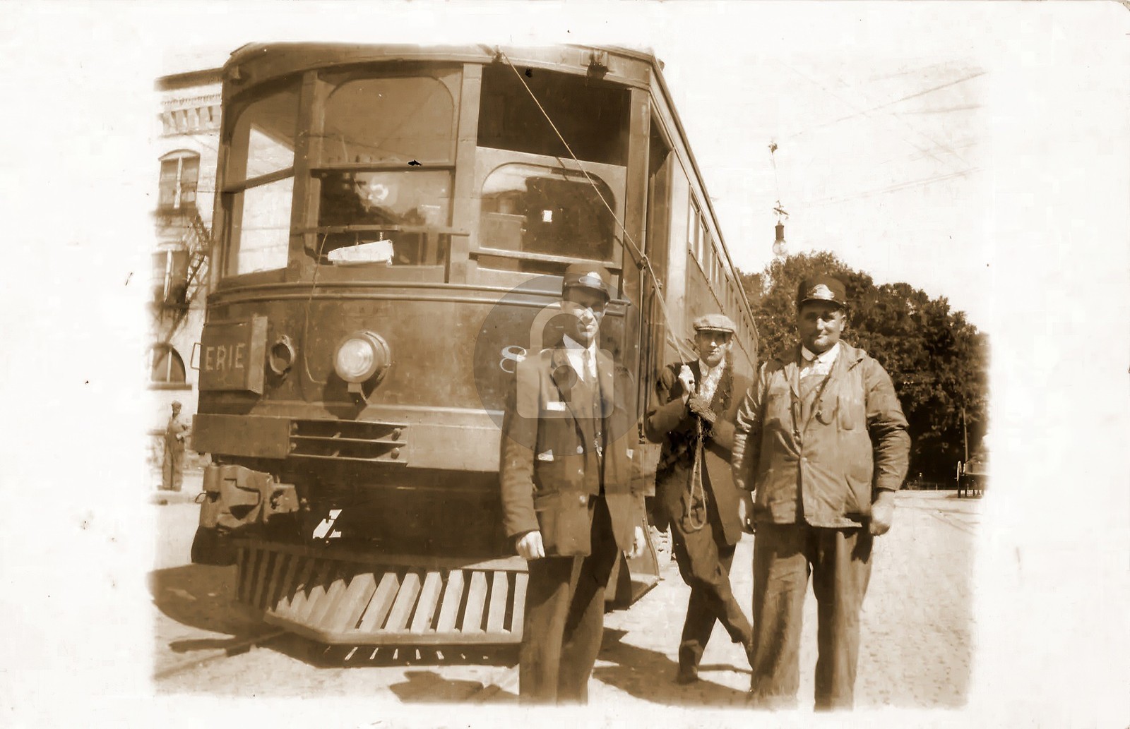 Fredonia NY New York Trolley Streetcar & Drivers RPPC Photo Postcard COPY