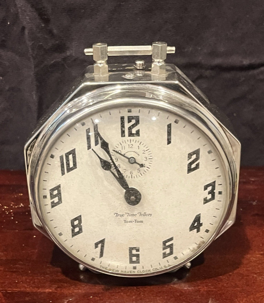 Antique 1930s True Time Teller TomTom Alarm Clock W/Chrome Bubble Glass Face (EY