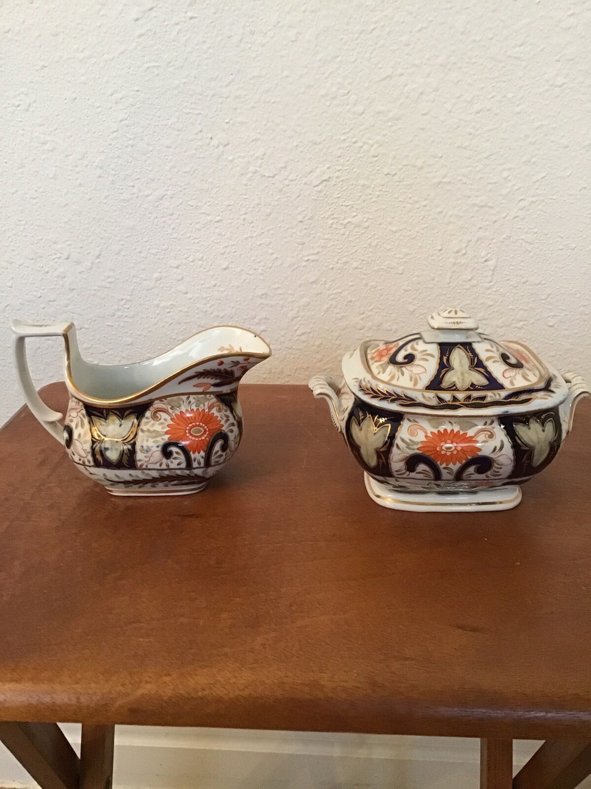 Antique New Hall English Porcelain Cream & Sugar Tureen Set Pattern 622 c1810