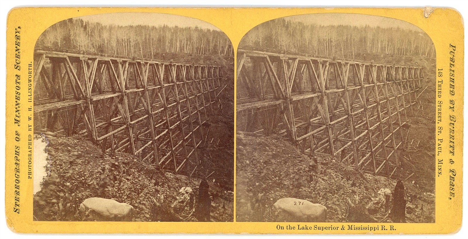 MINNESOTA STEREOVIEW - Duluth Area Railroad Bridge - WH Illingworth 1870s